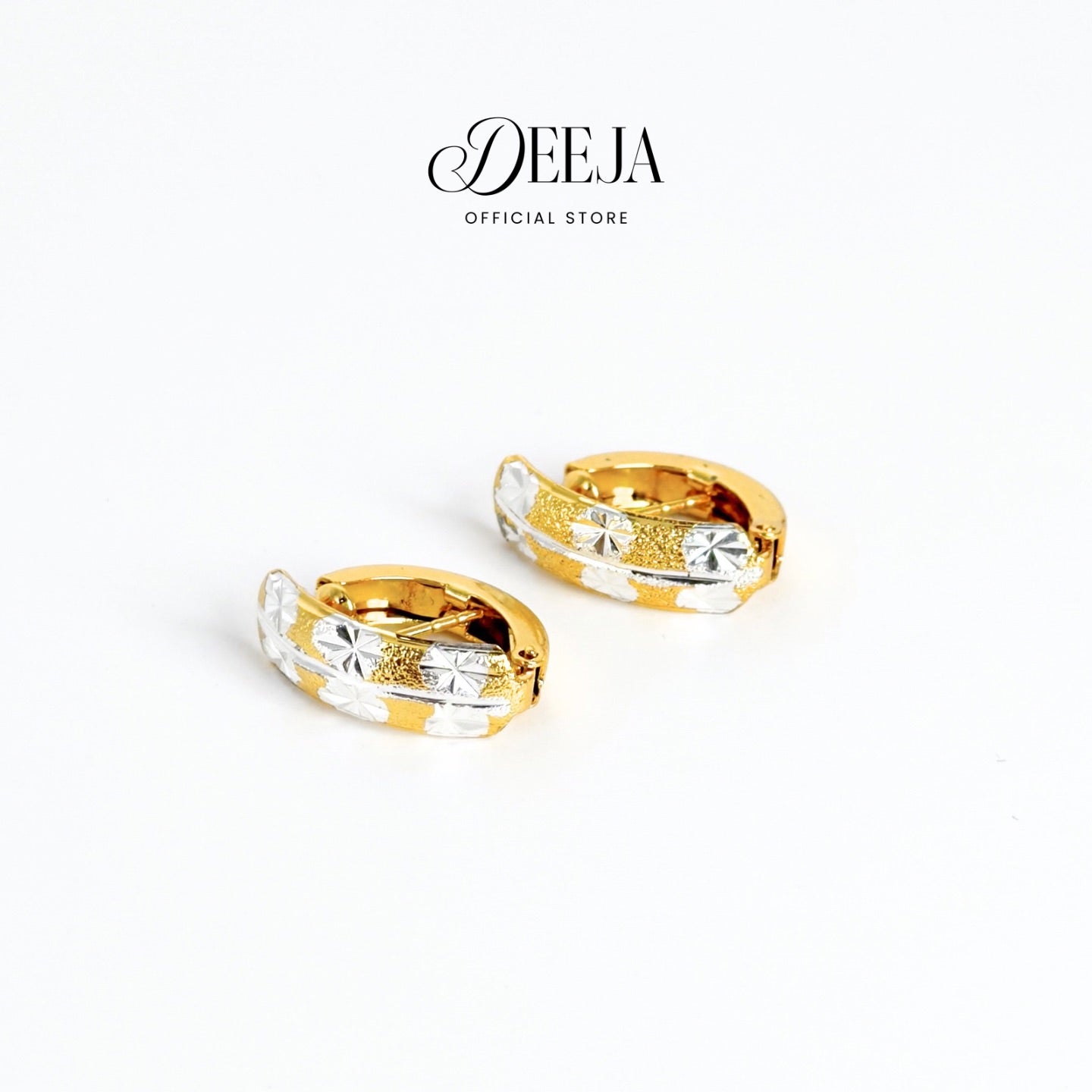 Deeja • Two-tone Diamond-cut Autolock Clip Earrings 18K Gold Coated XN10850