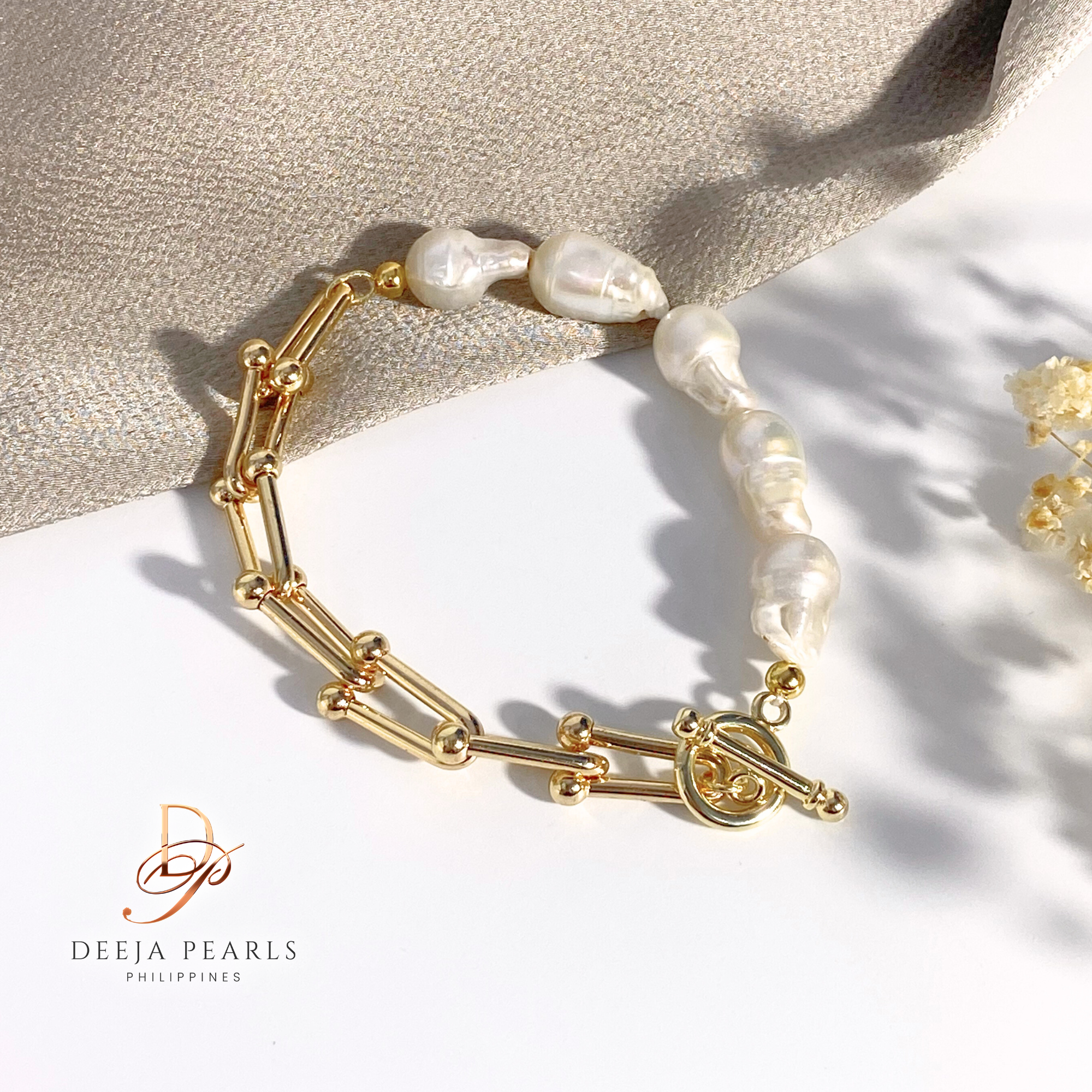 DPB150 • Baroque Freshwater Pearl Bracelet in Hardware Chain
