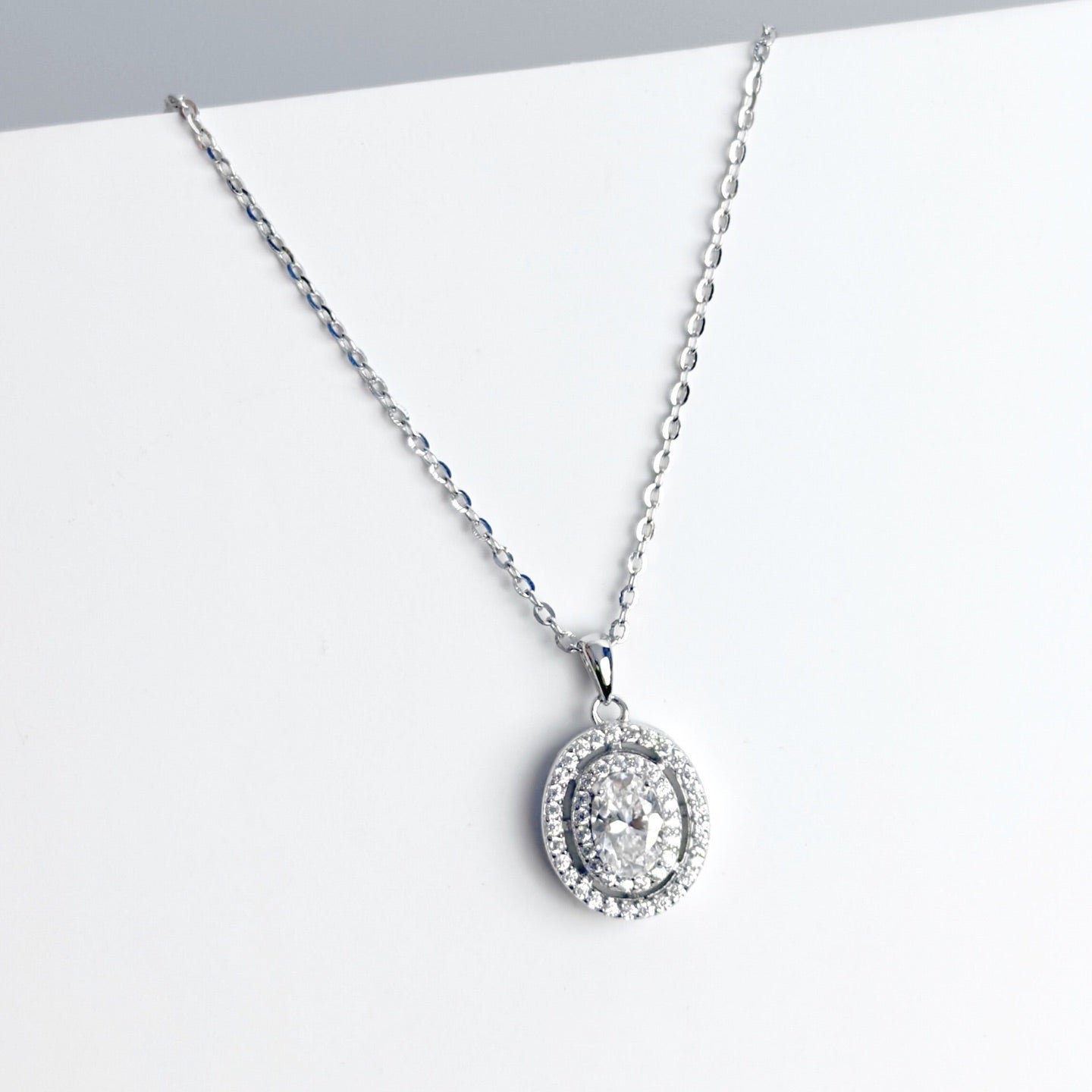 Moissanite 0.5ct Oval Double Halo Pendant Necklace