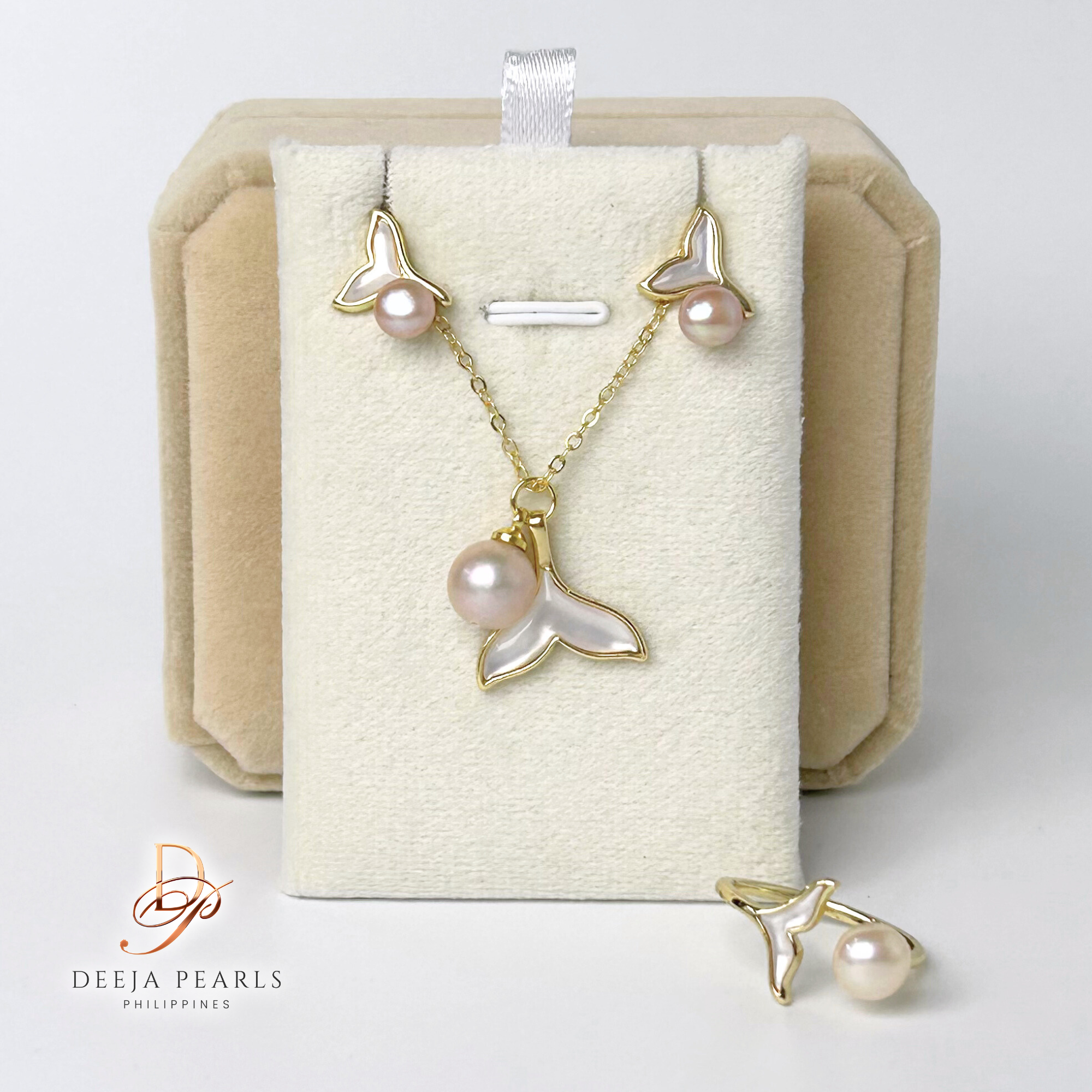 DPS103 • Freshwater Pearl Necklace, Earrings and Adjustable Ring