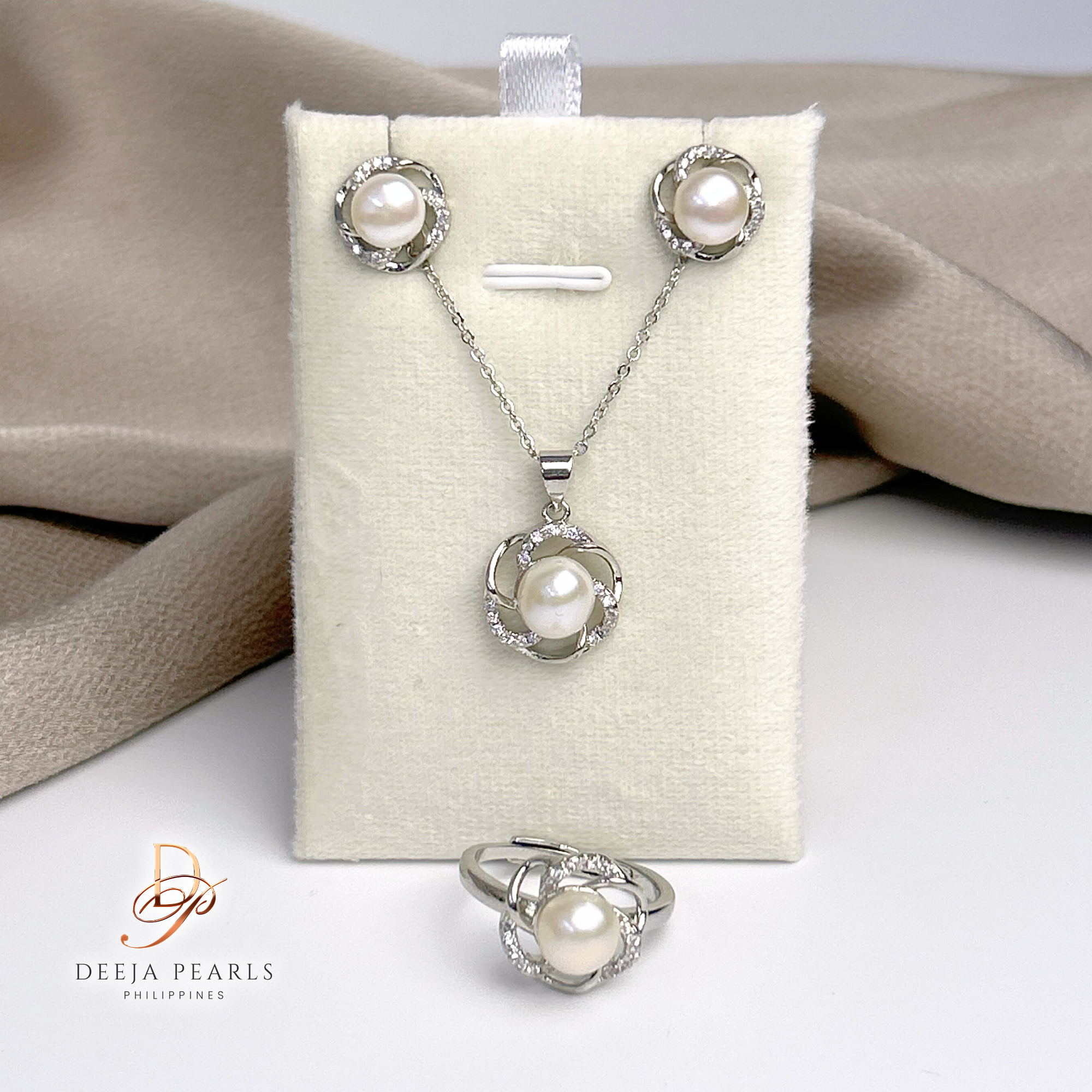 DPS127 • Freshwater Pearl Necklace, Earrings and Adjustable Ring Set