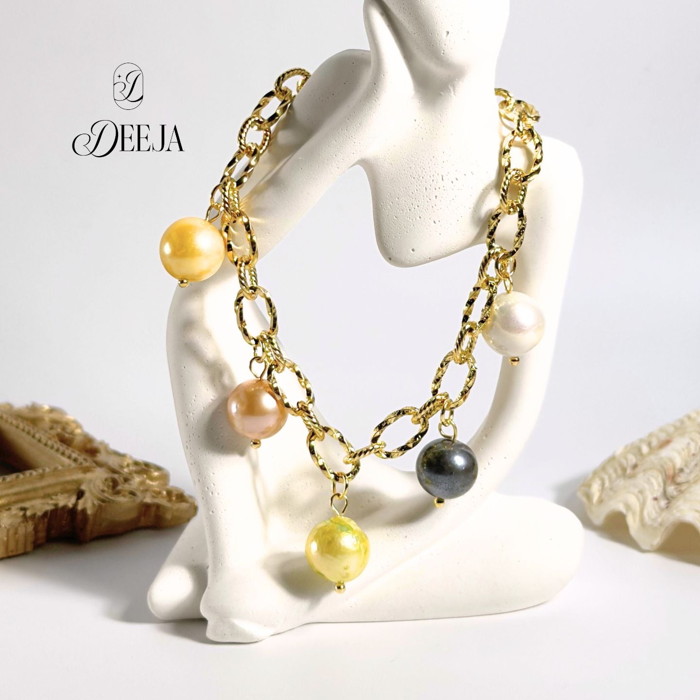 Adaline | Edison Freshwater Pearl Charm Bracelet • FWB05