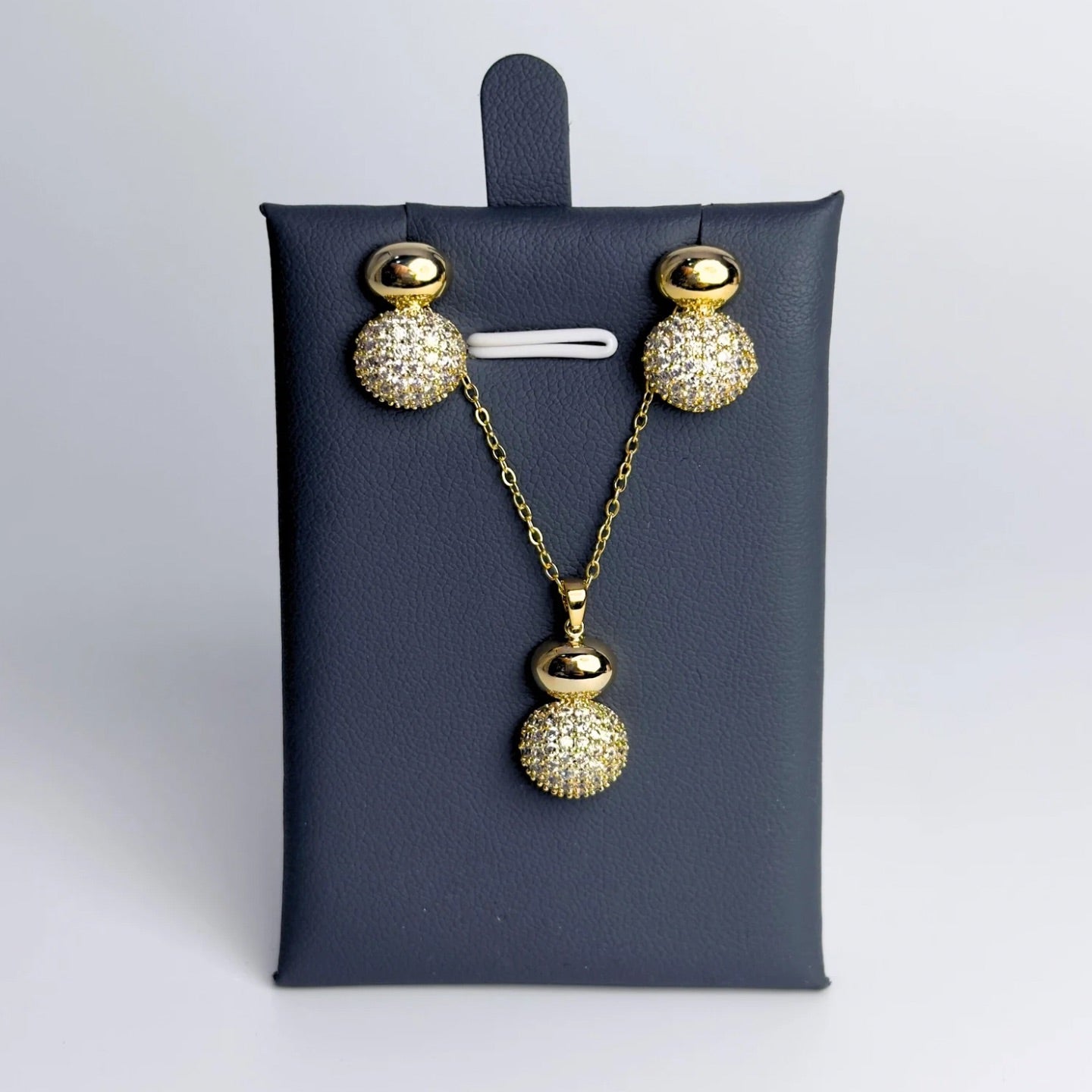 Pavé Ball 18K Gold Coated Zirconia Necklace and Earrings Set