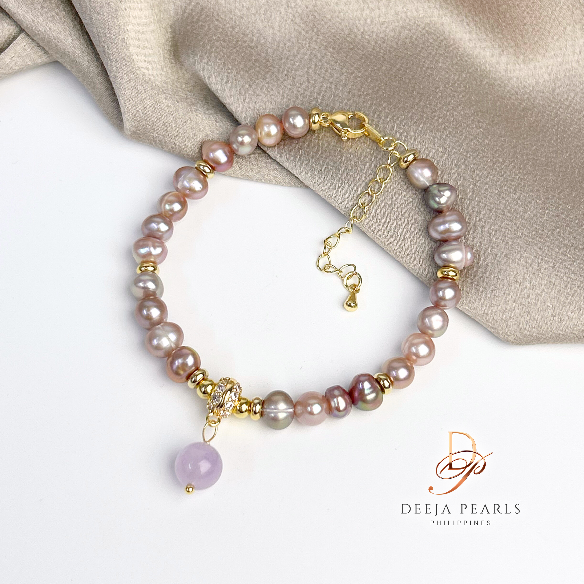 DPB134 • Purple Freshwater Pearl Bracelet with Amethyst Natural Gemstone