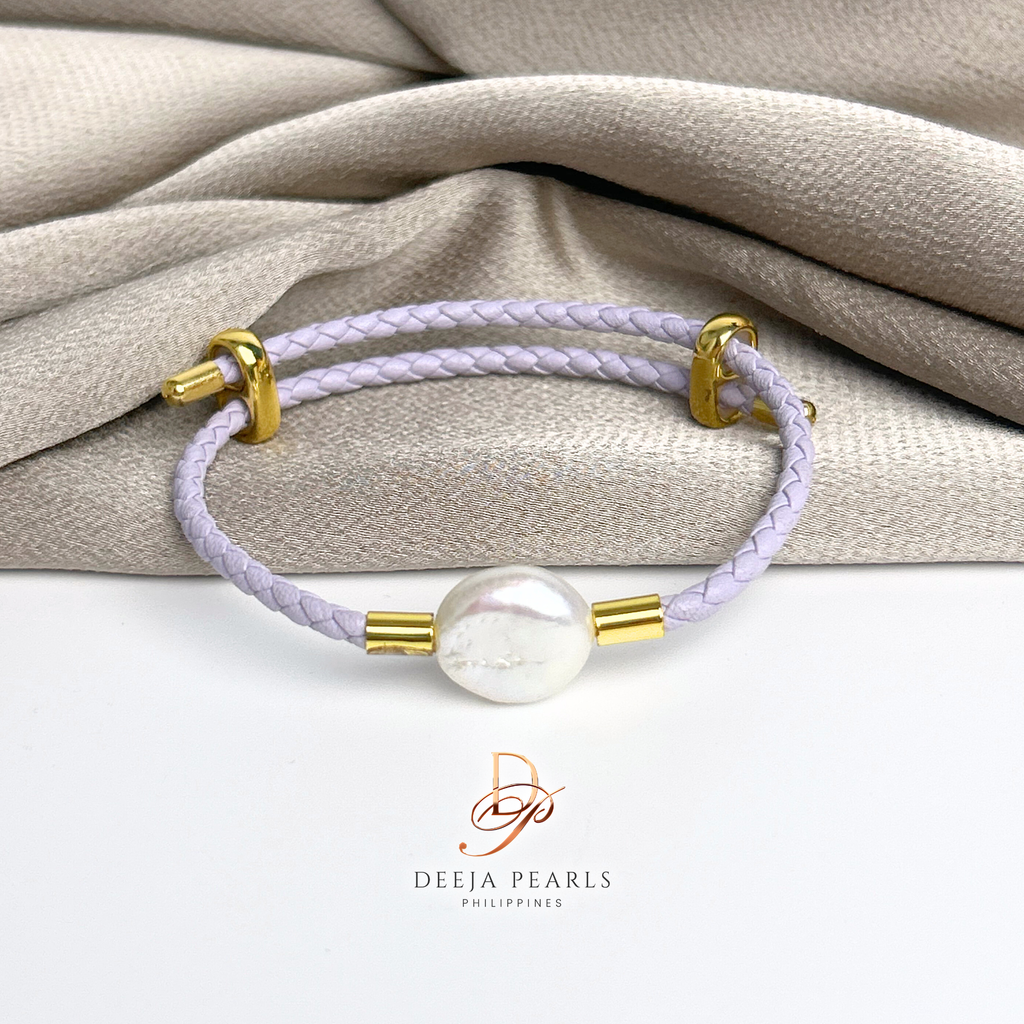 DPB137 • Coin Freshwater Pearl Leather Adjustable Bracelet