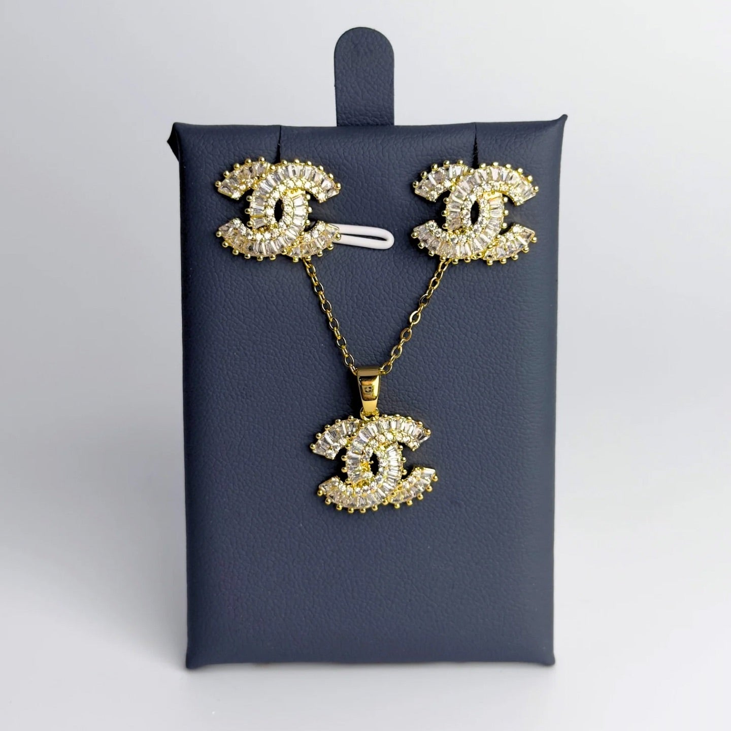 Double-C 18K Gold Coated Zirconia Necklace and Earrings Set