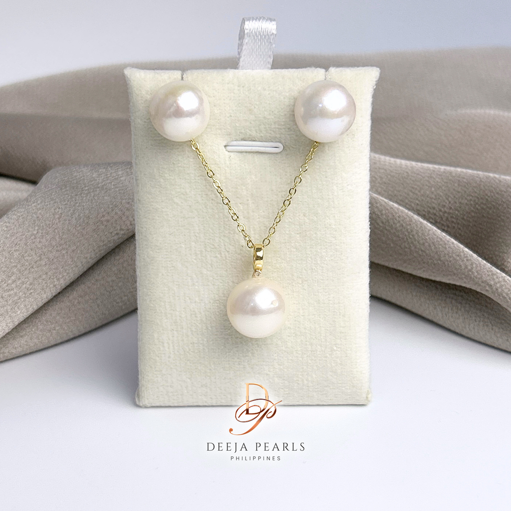 DPS132 • Edison Pearl Round AA Necklace and Stud Earrings Set