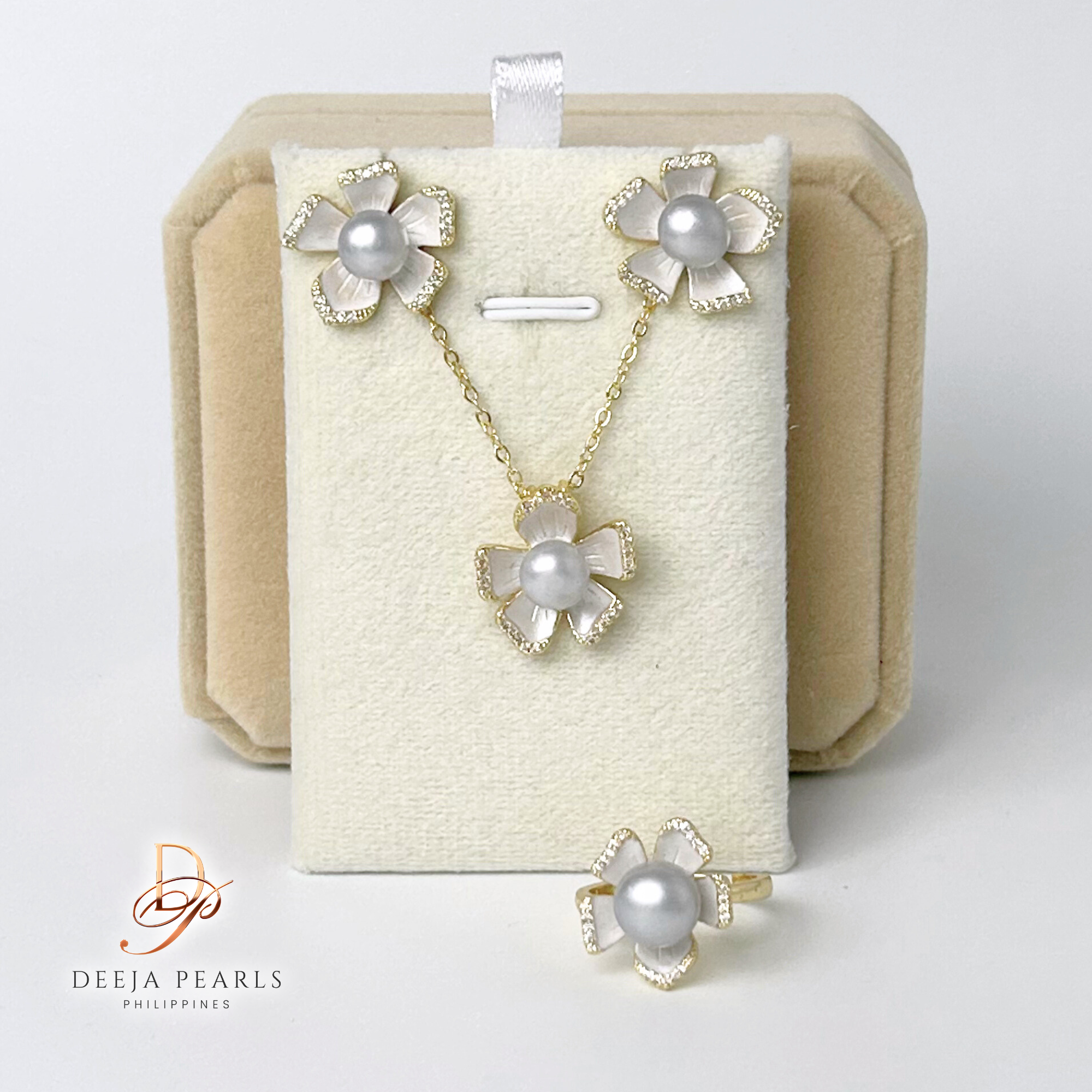DPS105 • Freshwater Pearl Necklace, Earrings and Adjustable Ring