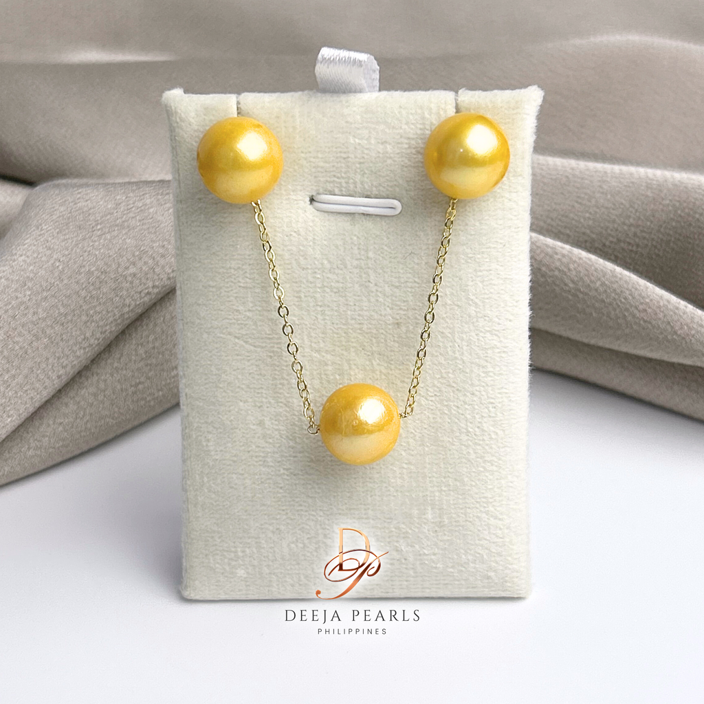 DPS121 • Edison Pearl Round AA Floating Necklace and Stud Earrings