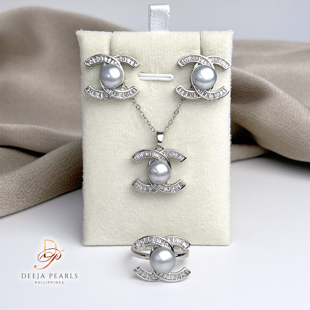 DPS126 • Freshwater Pearl Necklace, Earrings and Adjustable Ring Set