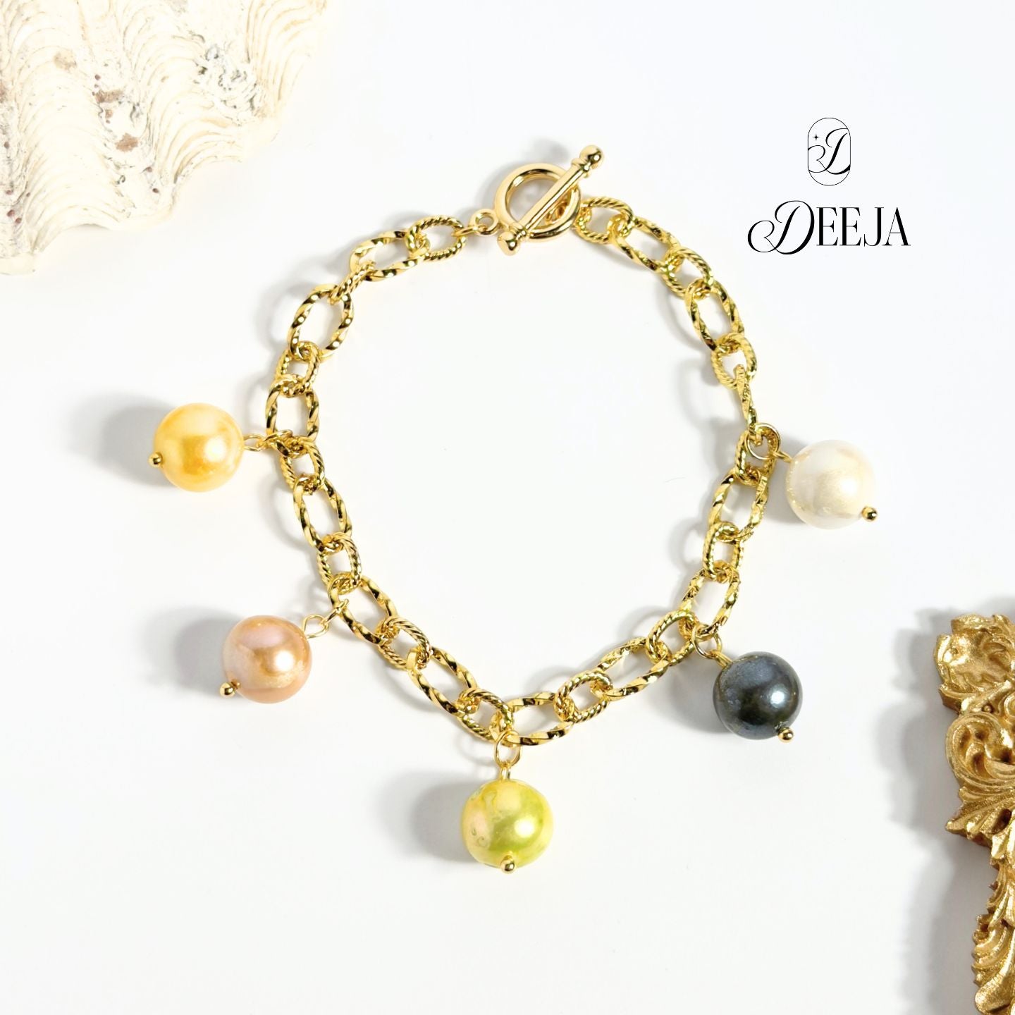 Adaline | Edison Freshwater Pearl Charm Bracelet • FWB05