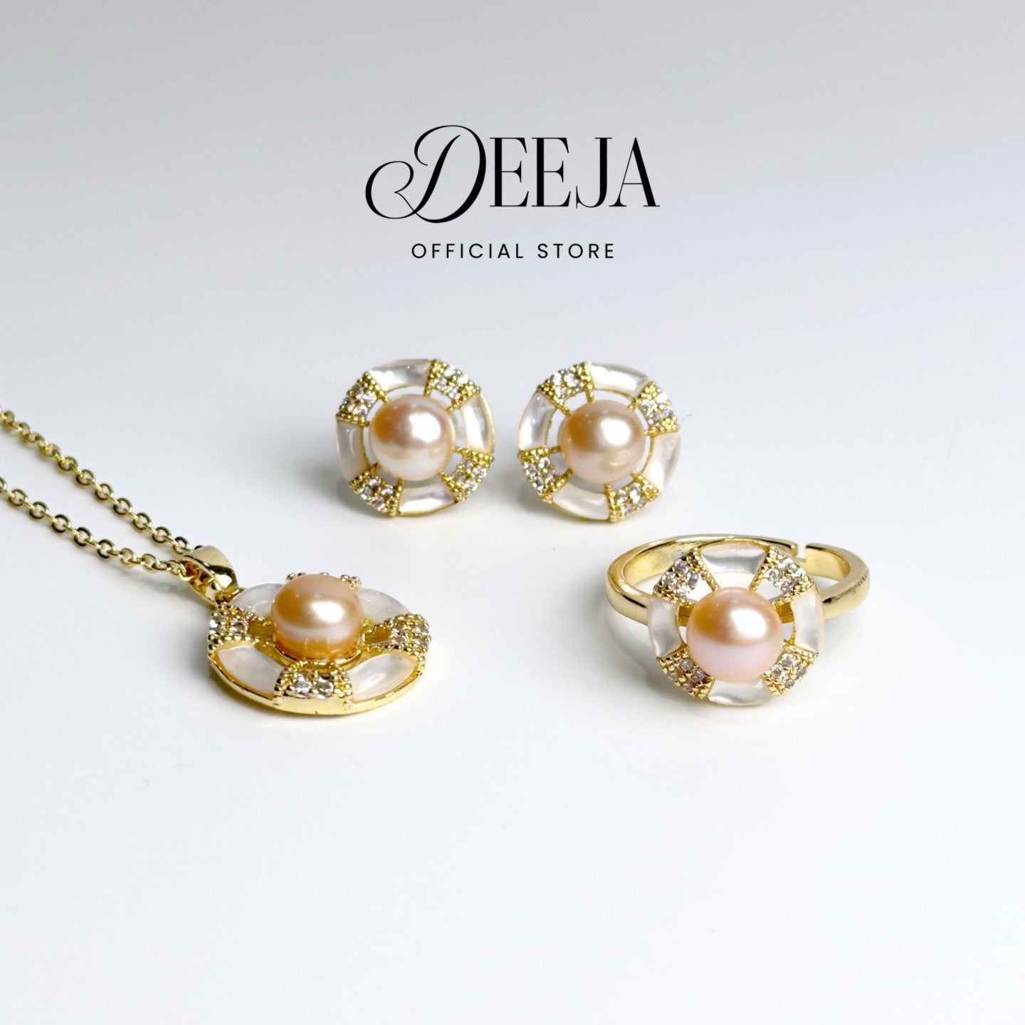 Deeja • FRESHWATER PEARL Set of Necklace, Earrings and Ring FPS100315
