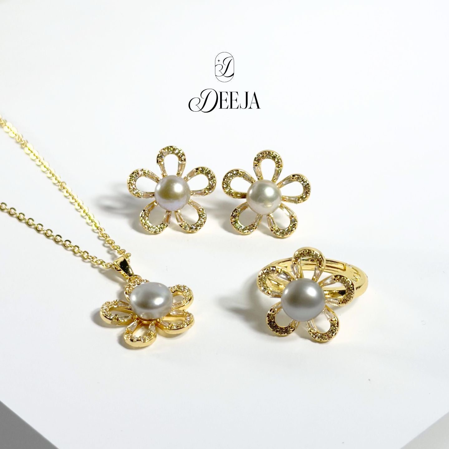 Freshwater Pearl Earrings, Necklace and Ring Set • FWS13