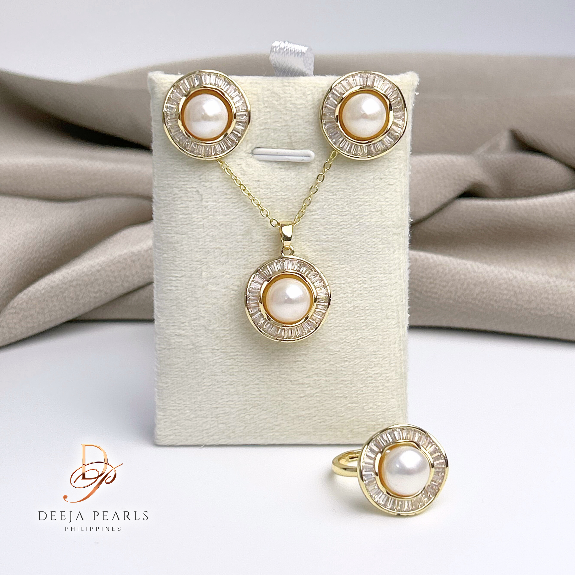 DPS119 • Freshwater Pearl Necklace, Earrings and Adjustable Ring