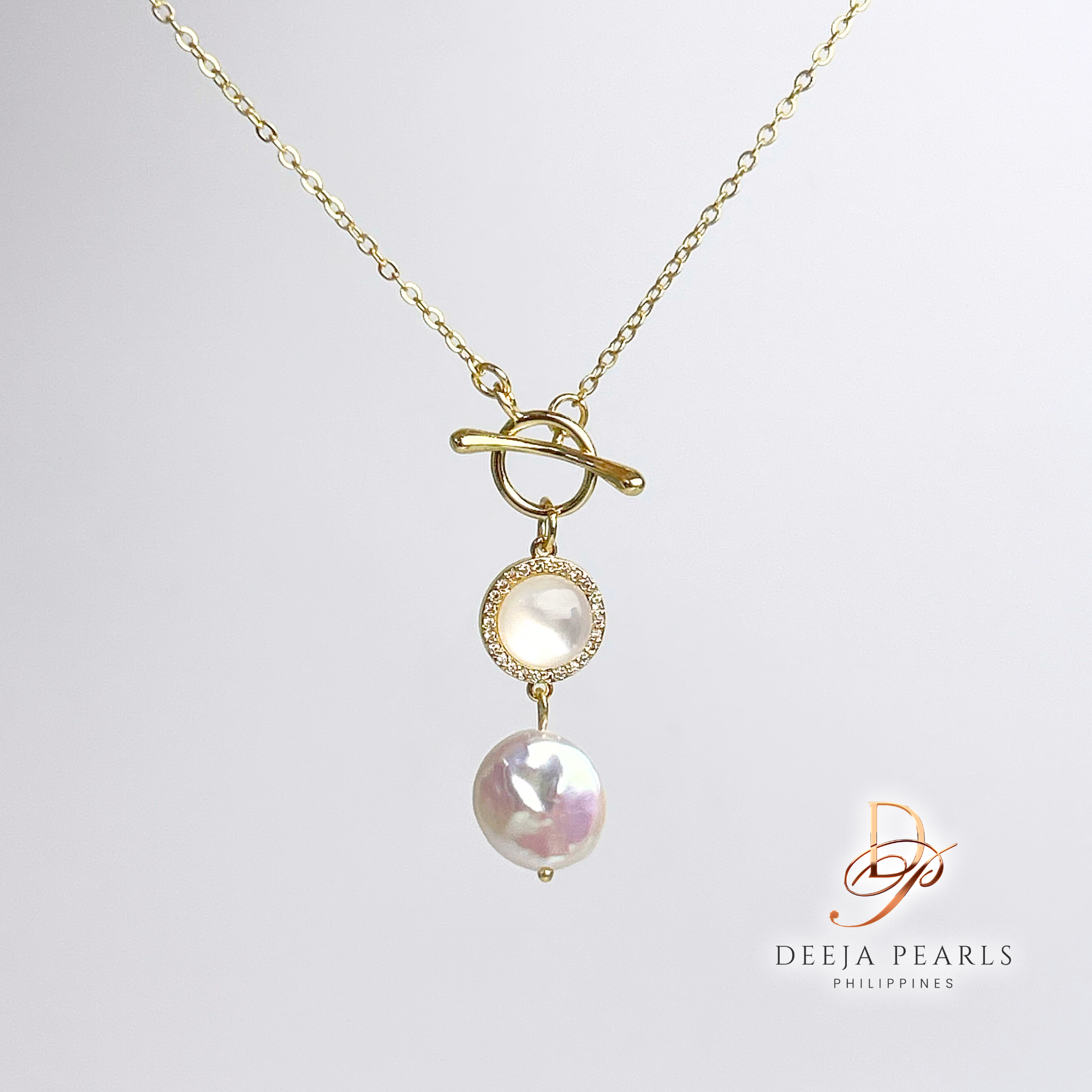 DPN123 • Coin Freshwater Pearl Pendant Necklace in Toggle Lock