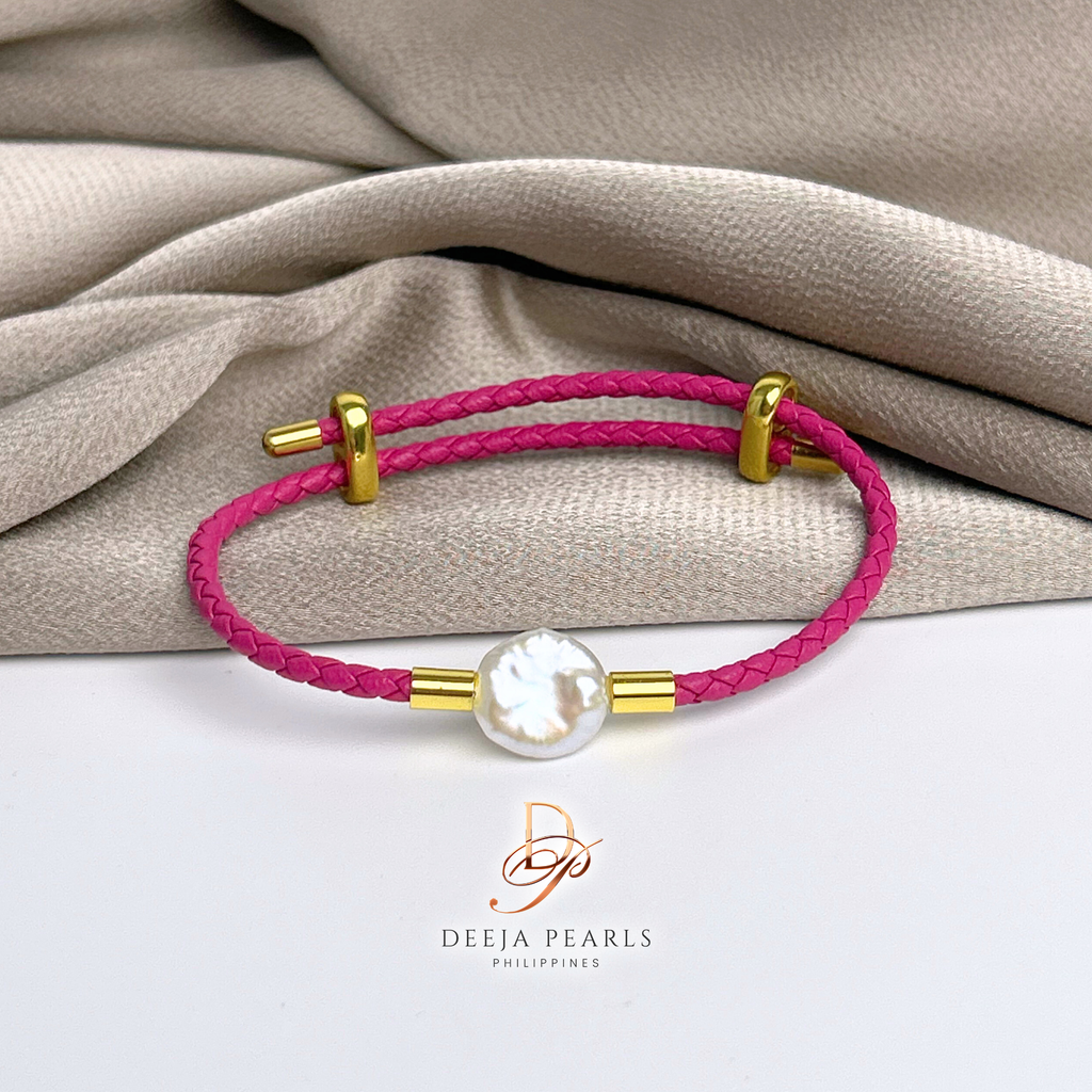 DPB137 • Coin Freshwater Pearl Leather Adjustable Bracelet