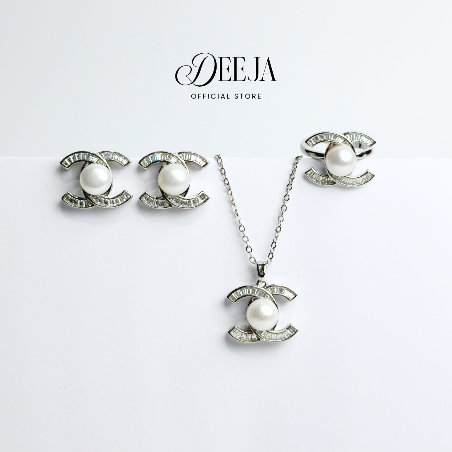 Deeja • FRESHWATER PEARL Set of Necklace, Earrings and Ring FPS100447