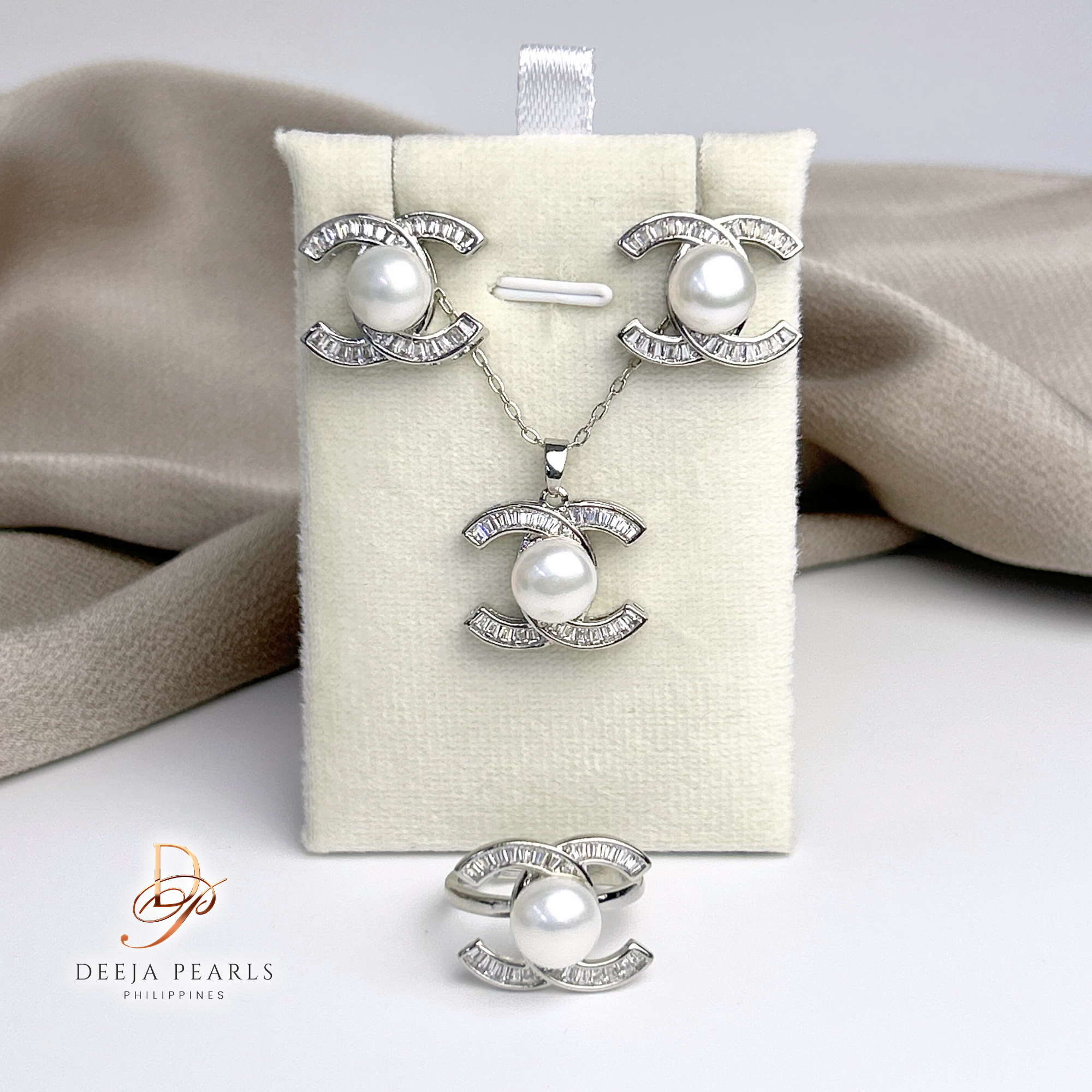 DPS126 • Freshwater Pearl Necklace, Earrings and Adjustable Ring Set