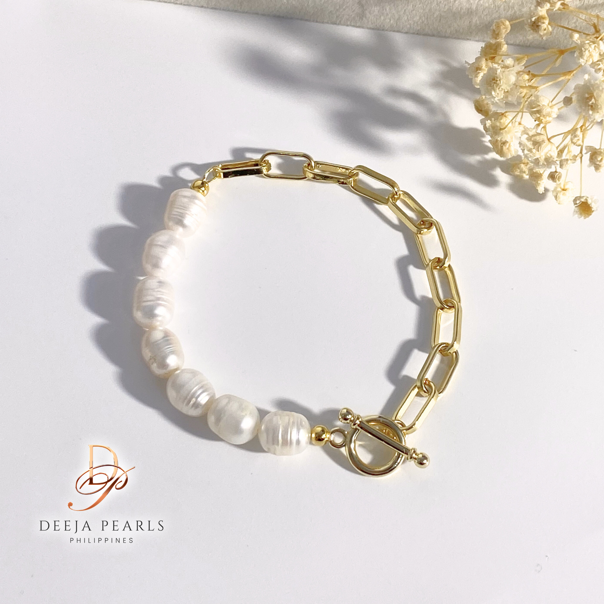 DPB152 • Freshwater Pearl Bracelet in Paper Clip Chain