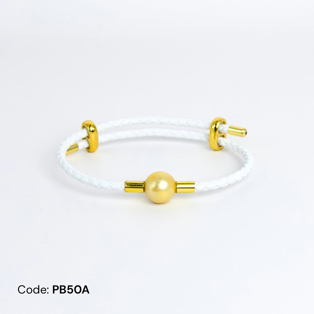 Deeja • Golden Edison Pearl Leather Slider Bracelet FPB10110