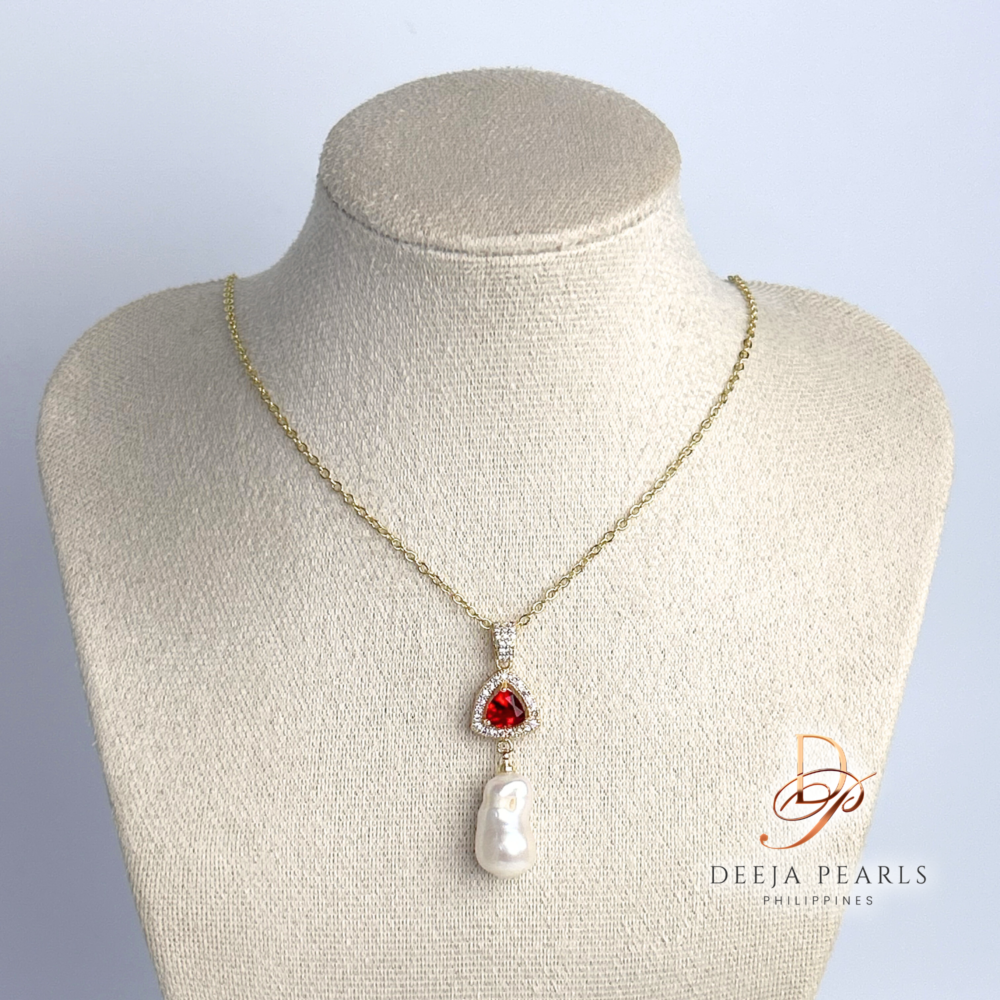 DPN121 • Baroque Freshwater Pearl Pendant Necklace with Ruby Gemstone