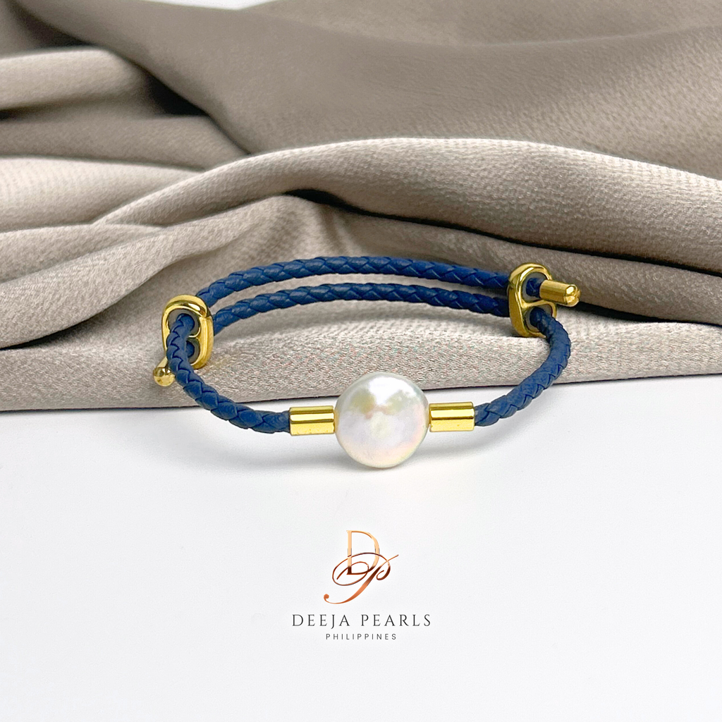 DPB137 • Coin Freshwater Pearl Leather Adjustable Bracelet