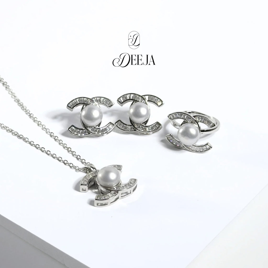 Freshwater Pearl Earrings, Necklace and Ring Set • FWS02