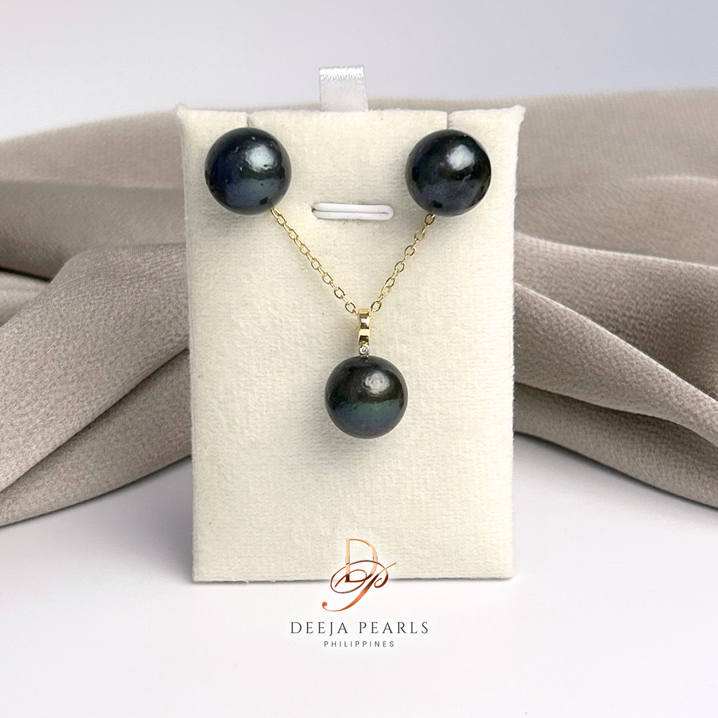 DPS132 • Edison Pearl Round AA Necklace and Stud Earrings Set
