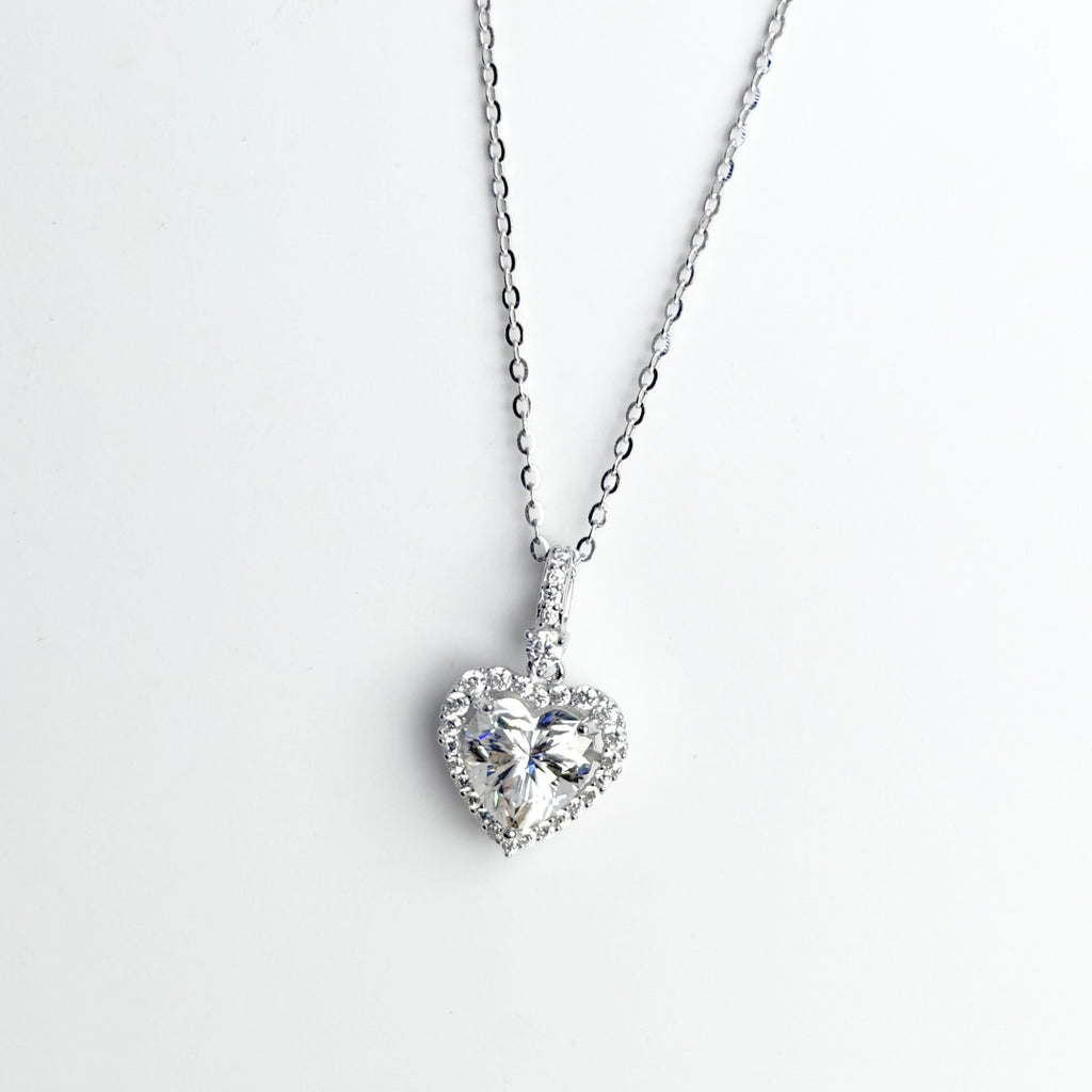 Moissanite 2ct Heart Cut Halo Pendant Necklace