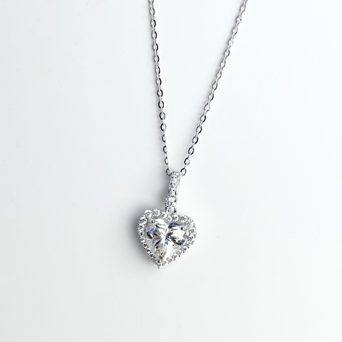 Moissanite 2ct Heart Cut Halo Pendant Necklace