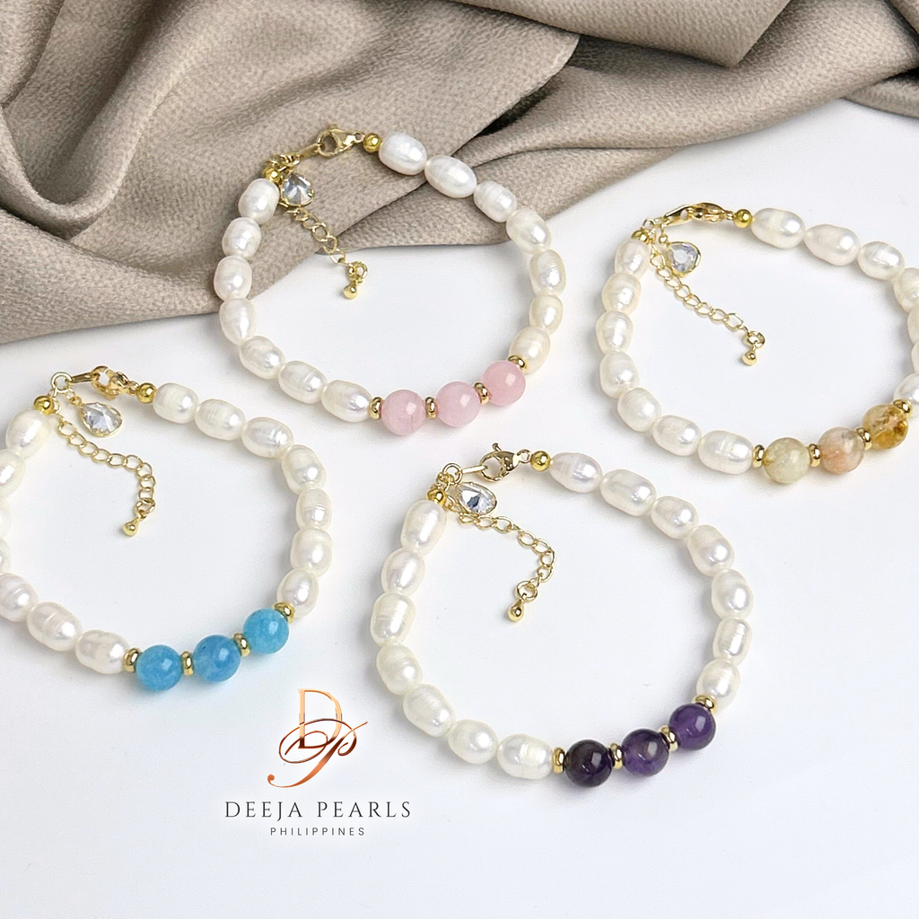 DPB123 • Freshwater Pearl Bracelet with Natural Gemstones