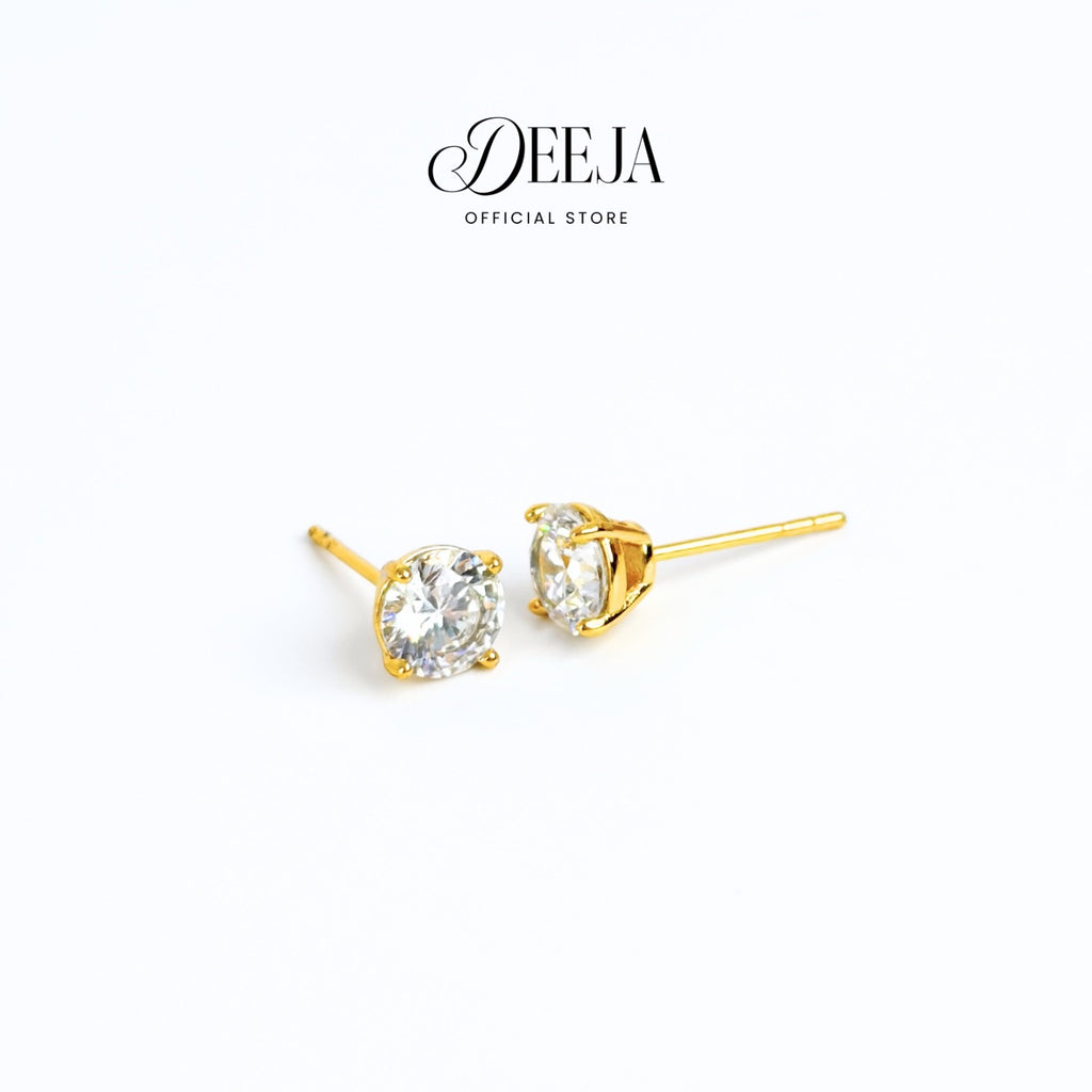 Deeja • Solitaire Swiss Diamond Stud Earrings 18K Gold Coated XN10750