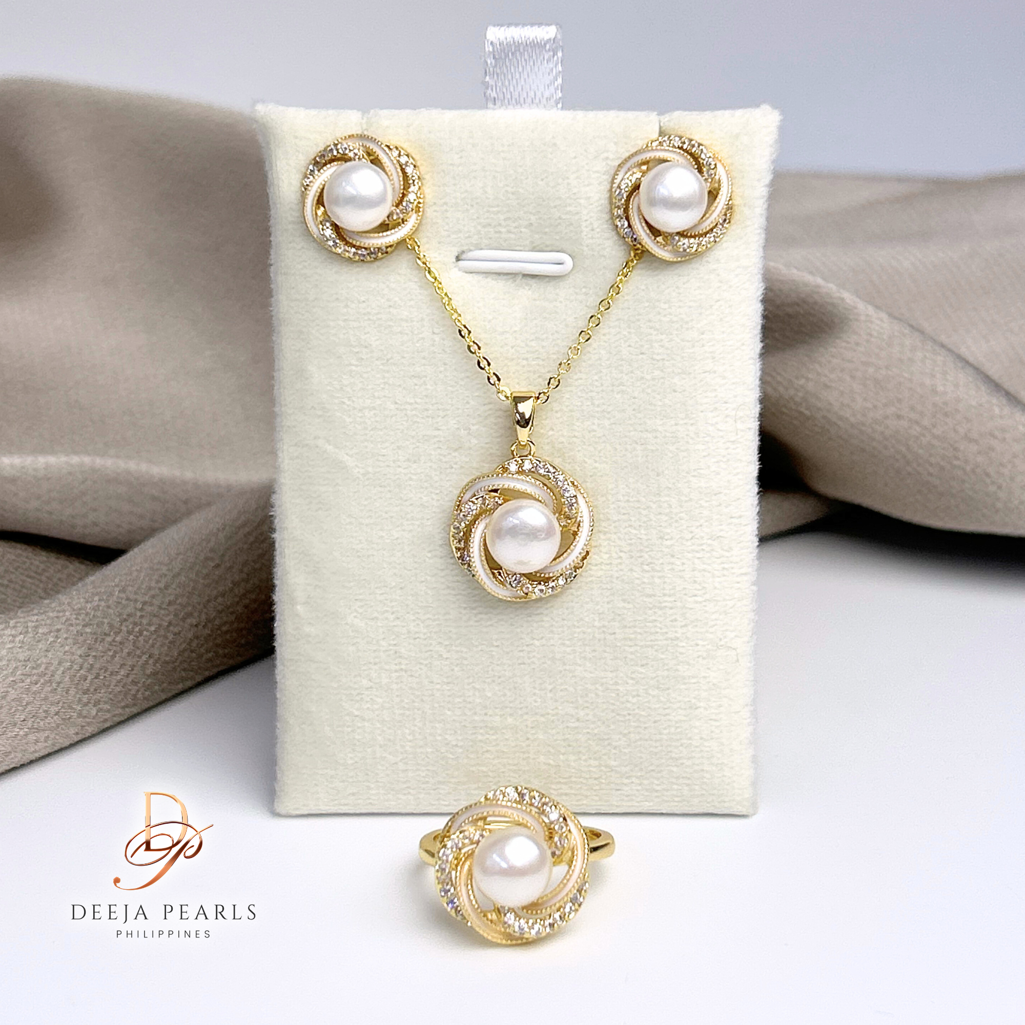 DPS128 • Freshwater Pearl Necklace, Earrings and Adjustable Ring Set