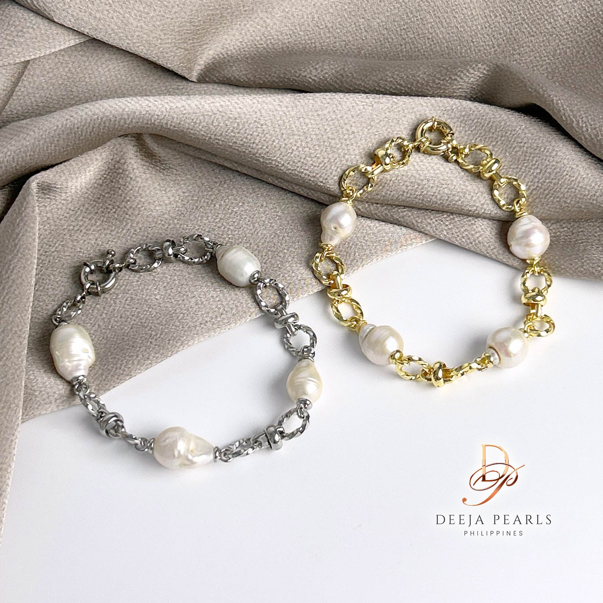 DPB135 • Baroque Freshwater Pearl Station Bracelet Chain Bracelet