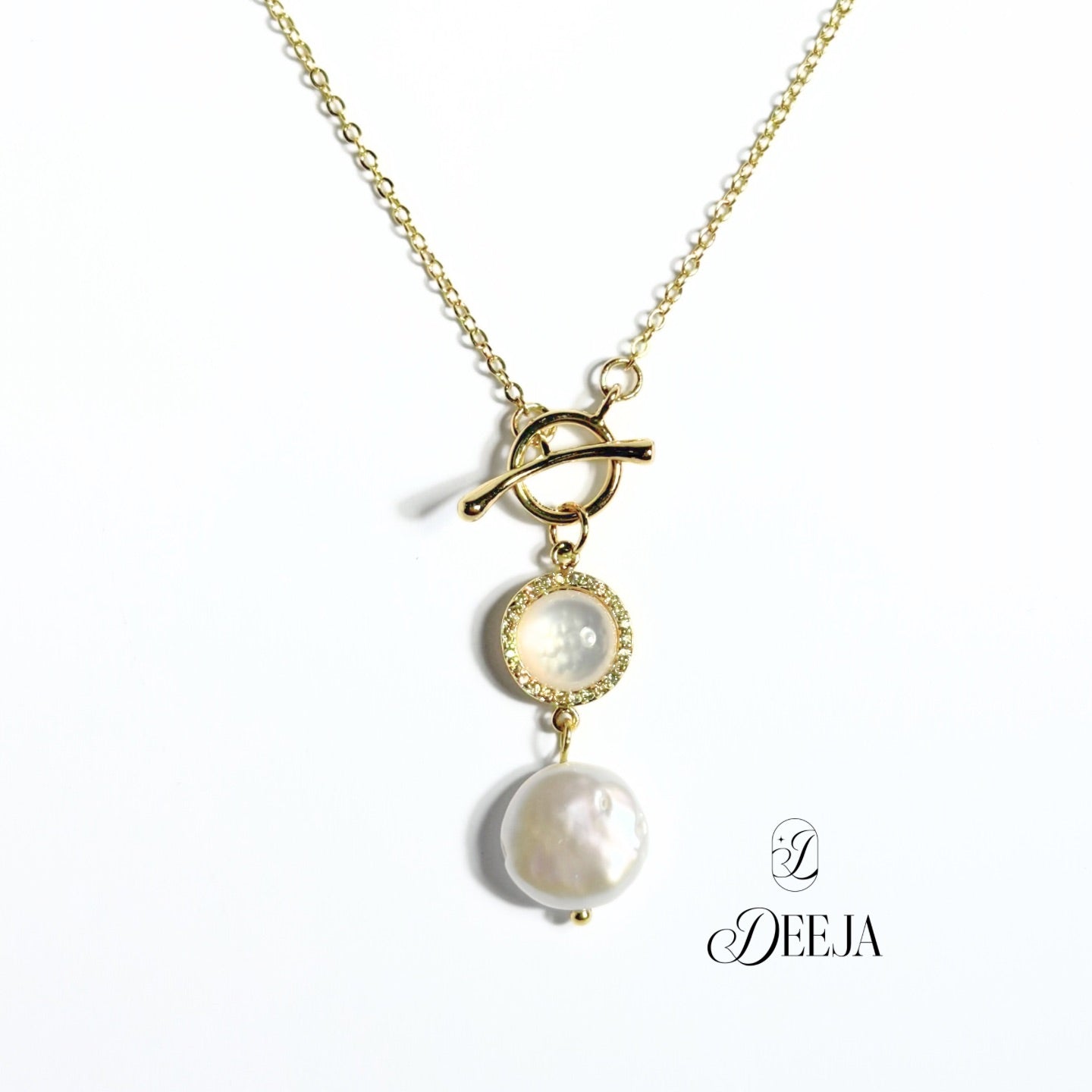 Camila | Coin Freshwater Pearl Pendant Necklace Toggle Lock • FWN03