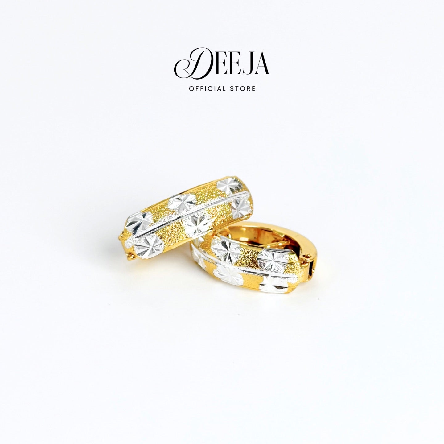 Deeja • Two-tone Diamond-cut Autolock Clip Earrings 18K Gold Coated XN10850