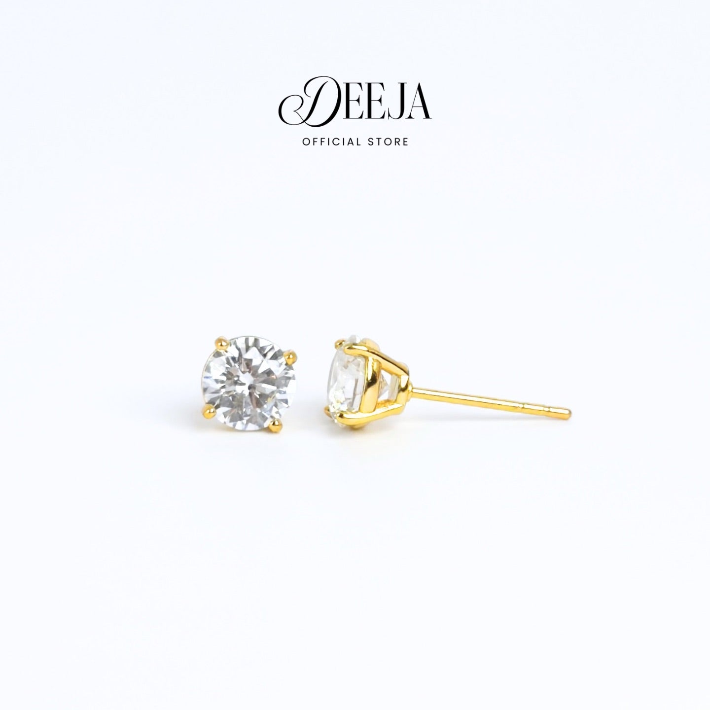 Deeja • Solitaire Swiss Diamond Stud Earrings 18K Gold Coated XN10750