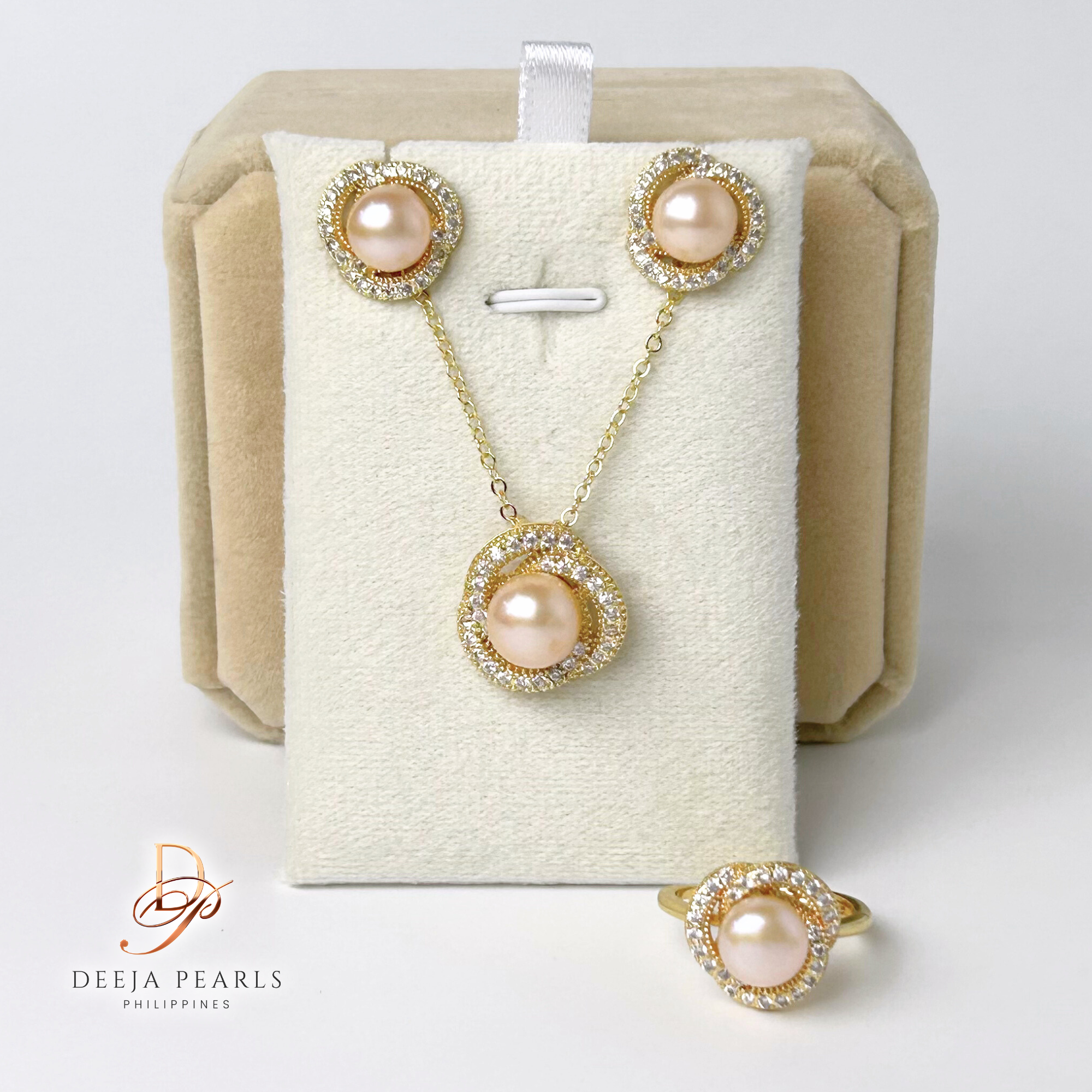 DPS107 • Freshwater Pearl Necklace, Earrings and Adjustable Ring
