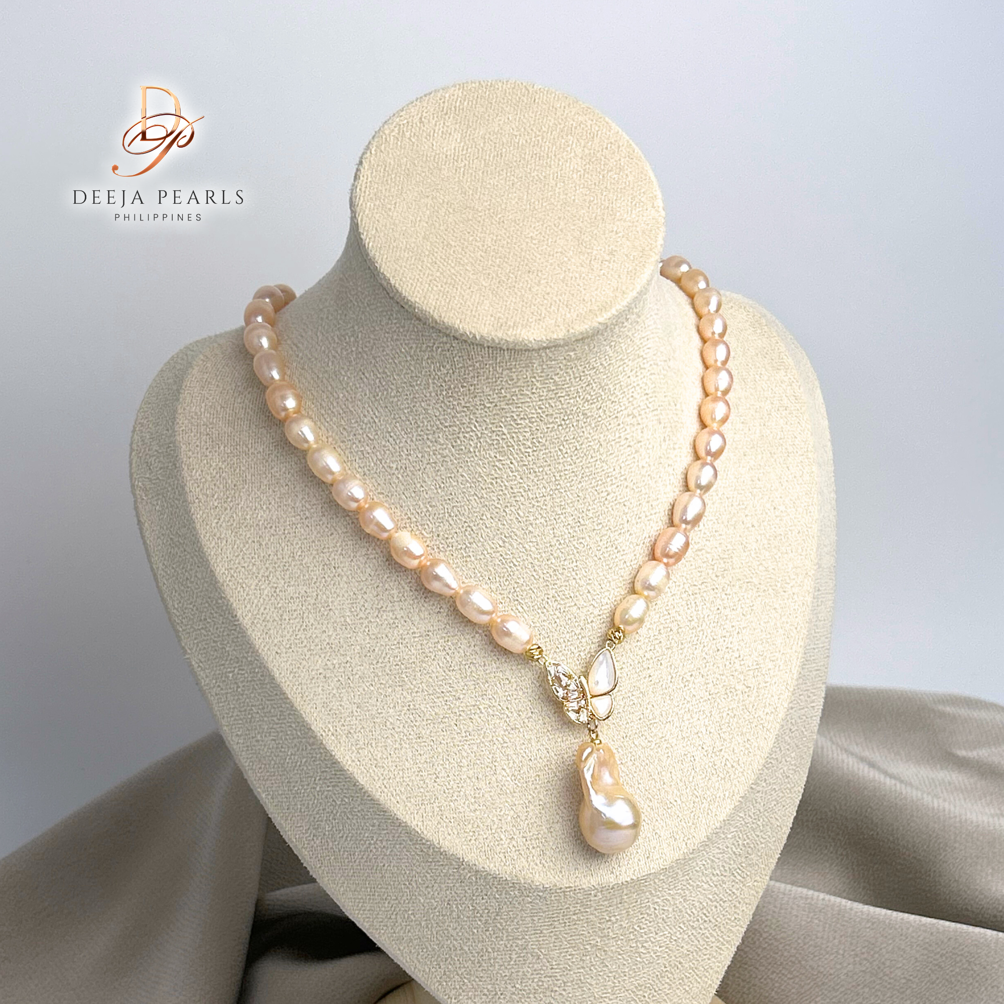 DPN117 • Freshwater Pearl Necklace with Baroque and Butterfly Pendant