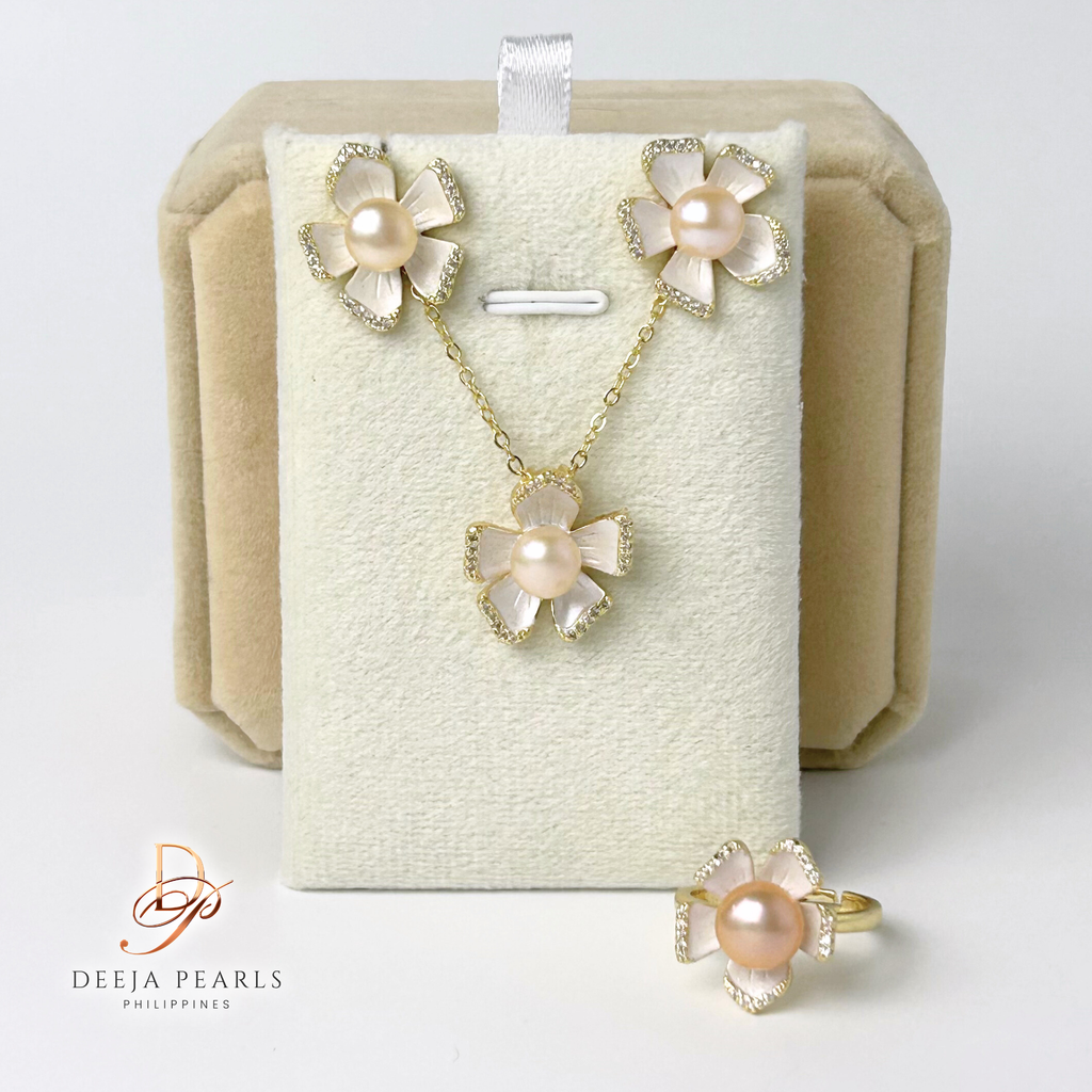 DPS105 • Freshwater Pearl Necklace, Earrings and Adjustable Ring