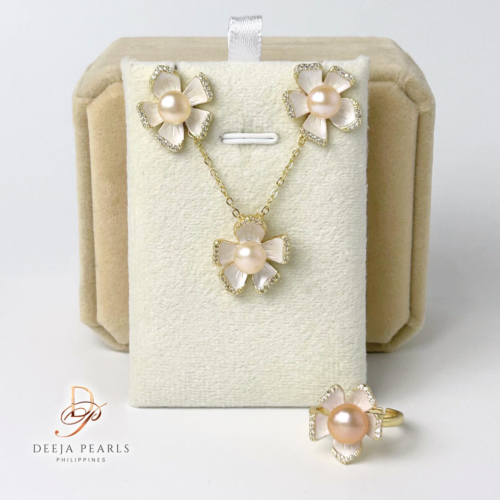 DPS105 • Freshwater Pearl Necklace, Earrings and Adjustable Ring