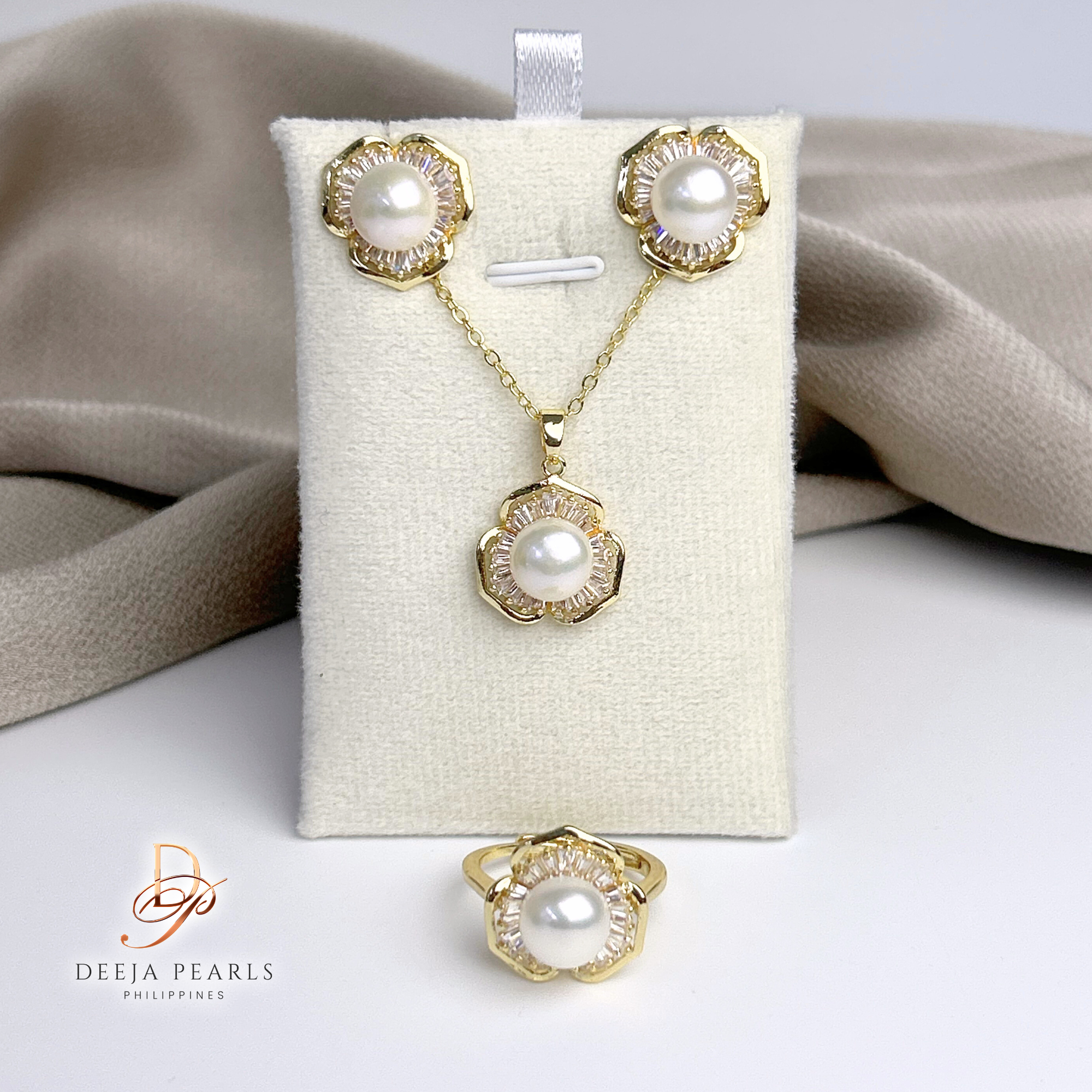 DPS125 • Freshwater Pearl Necklace, Earrings and Adjustable Ring Set