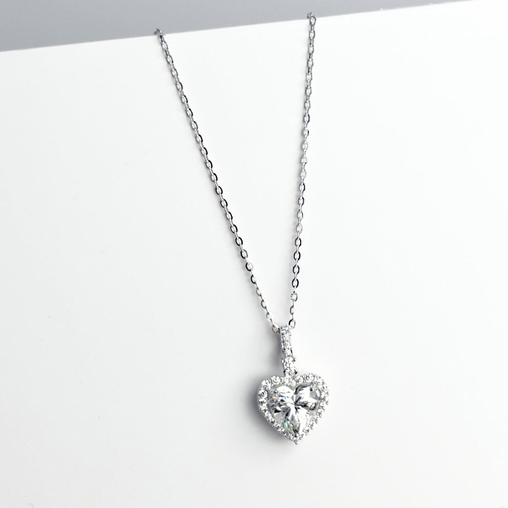 Moissanite 2ct Heart Cut Halo Pendant Necklace