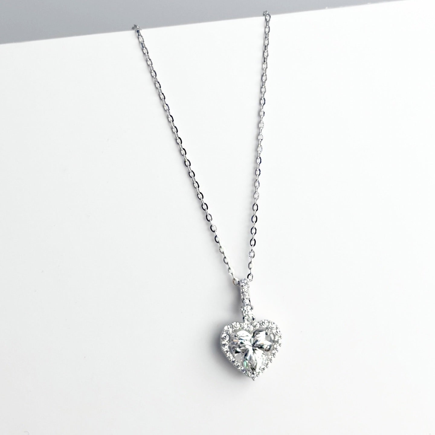 Moissanite 2ct Heart Cut Halo Pendant Necklace