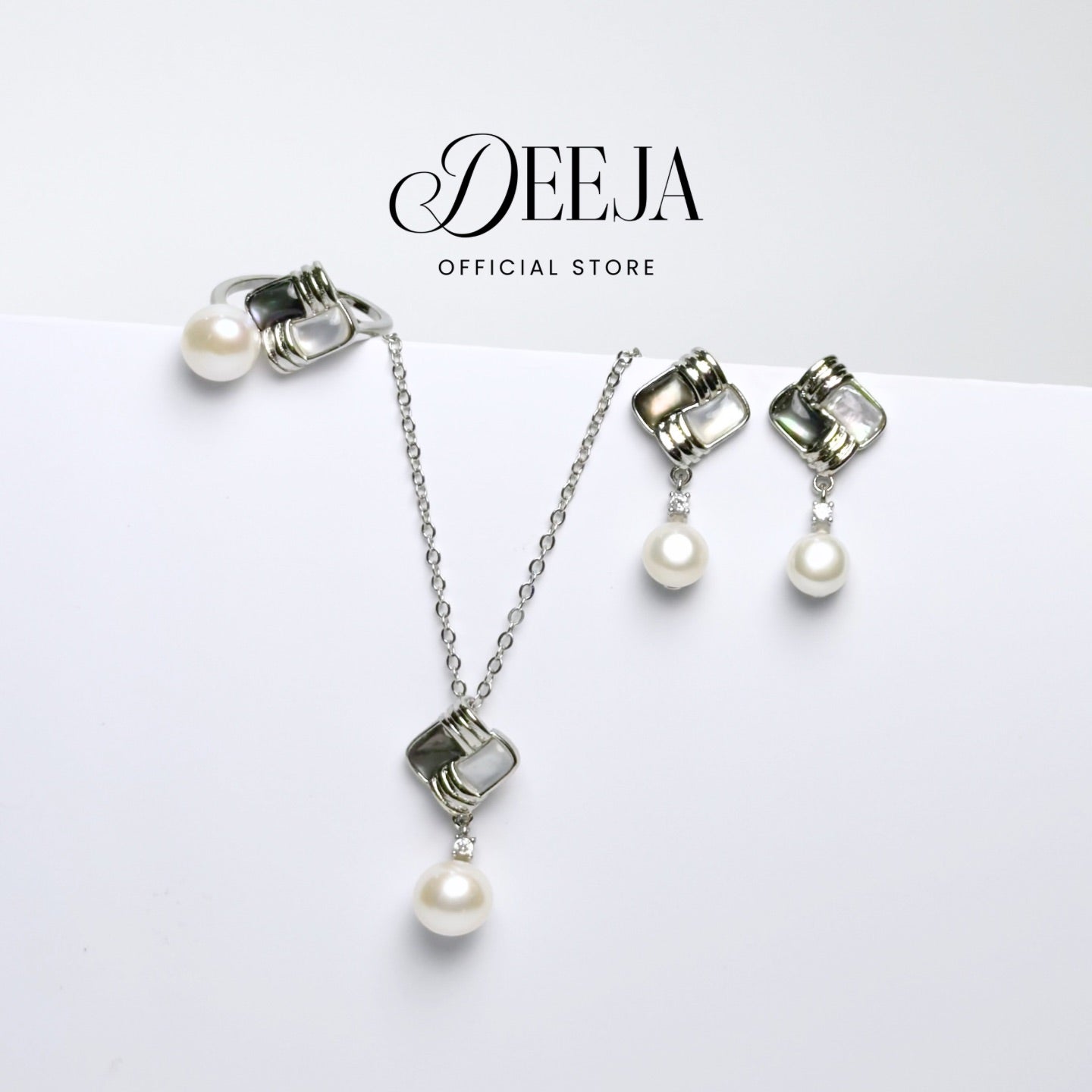 Deeja • FRESHWATER PEARL Set of Necklace, Earrings and Ring FPS100304