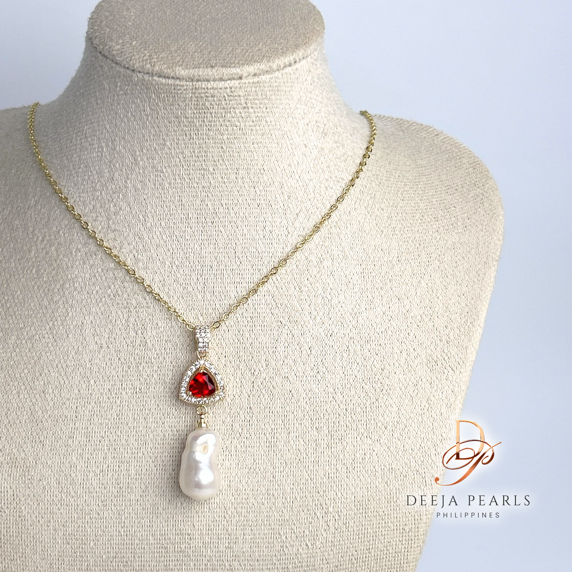 DPN121 • Baroque Freshwater Pearl Pendant Necklace with Ruby Gemstone