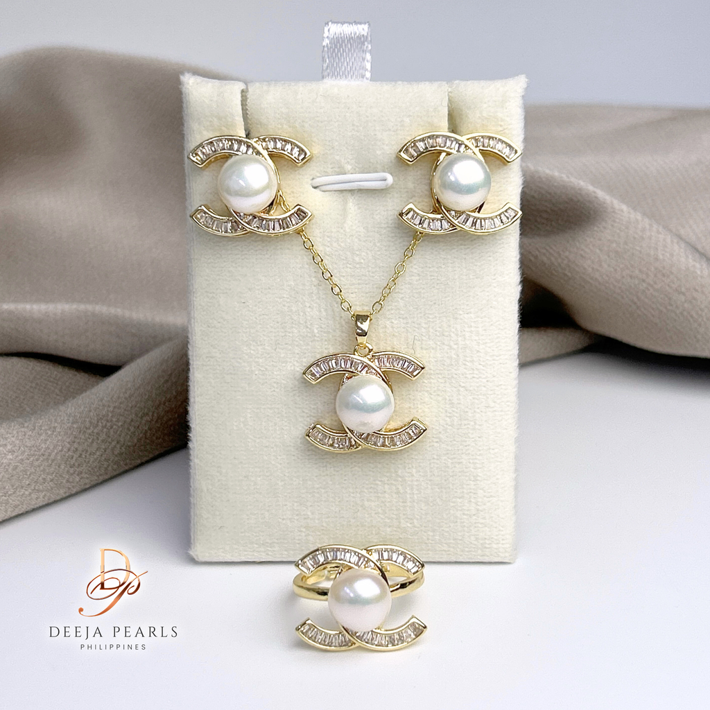 DPS126 • Freshwater Pearl Necklace, Earrings and Adjustable Ring Set