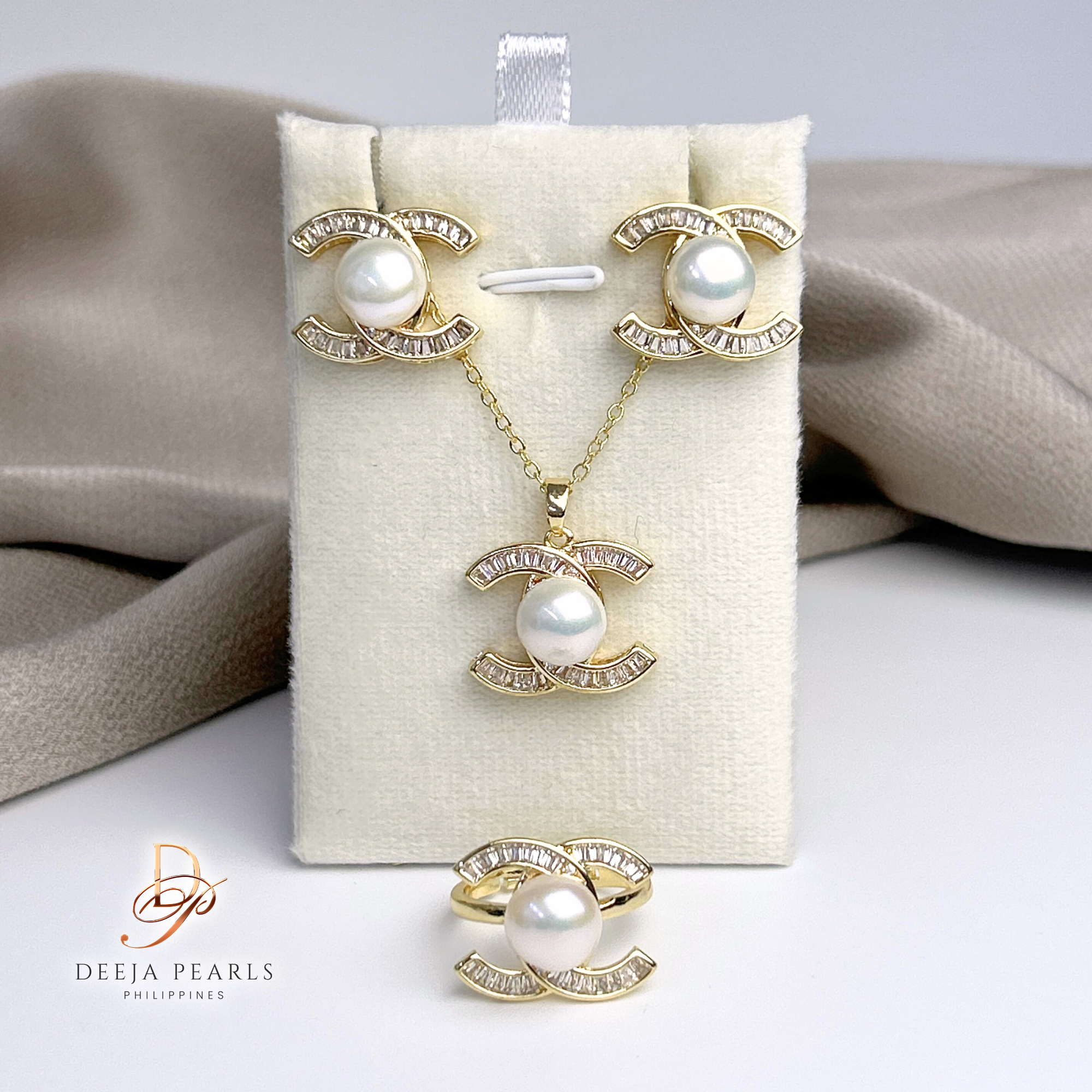 DPS126 • Freshwater Pearl Necklace, Earrings and Adjustable Ring Set