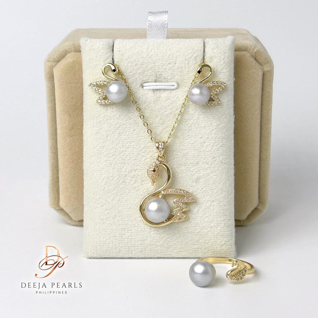 DPS104 • Freshwater Pearl Necklace, Earrings and Adjustable Ring