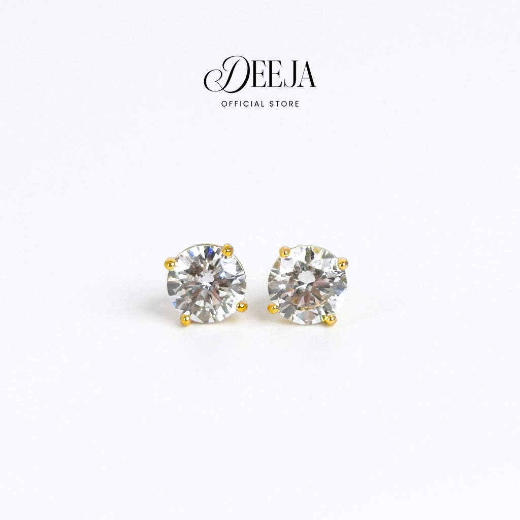 Deeja • Solitaire Swiss Diamond Stud Earrings 18K Gold Coated XN10750